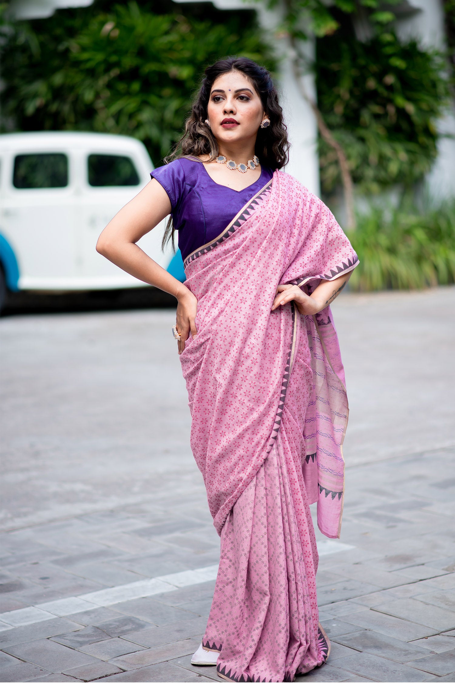 Lavender Landscape Cotton handblock print Saree Prasamcrafts Handcrafted Festive Workwear Dailywear