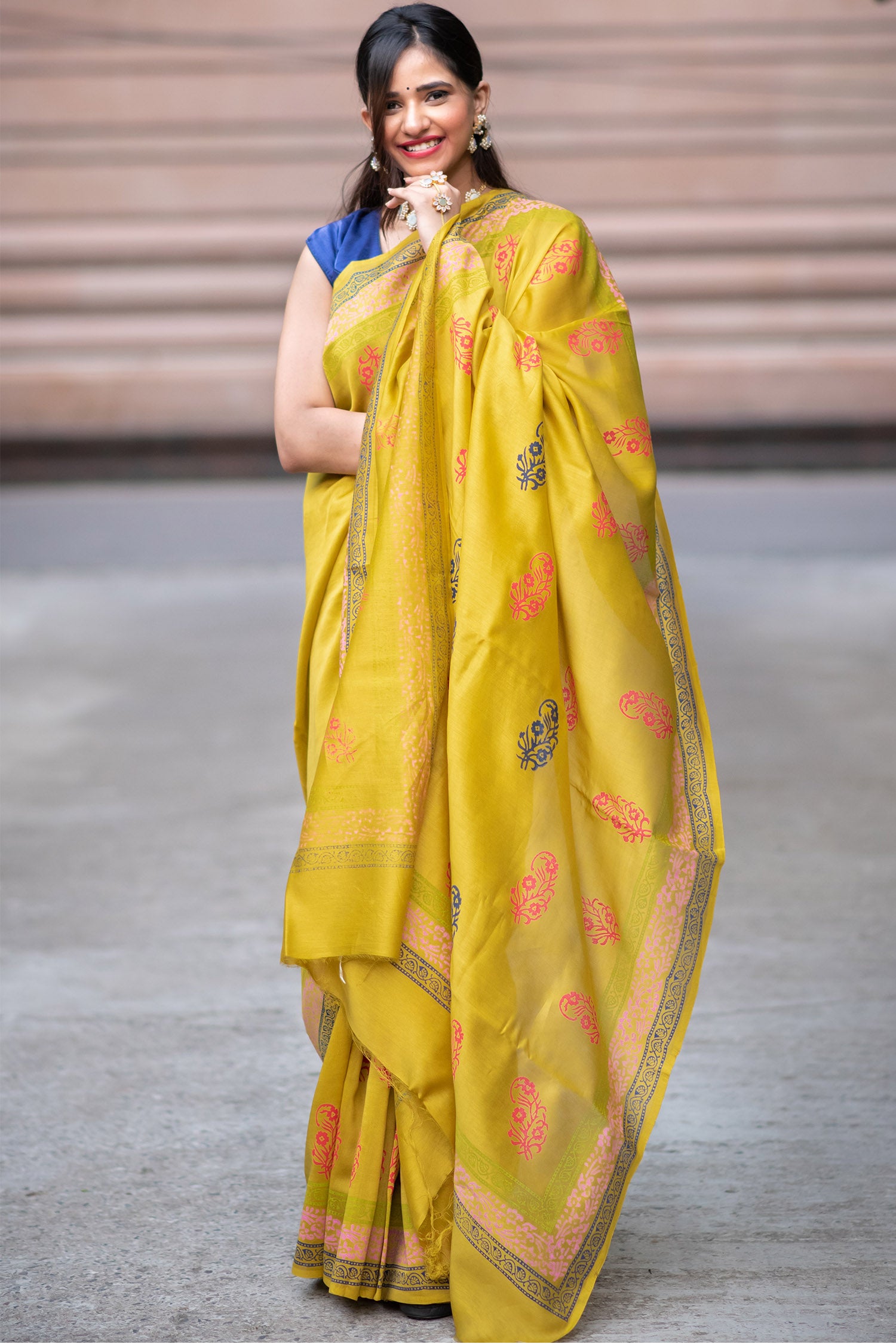 Ethreal Solace Chanderi Handblock Print Saree Prasamcrafts Handcrafted Festive Workwear Dailywear