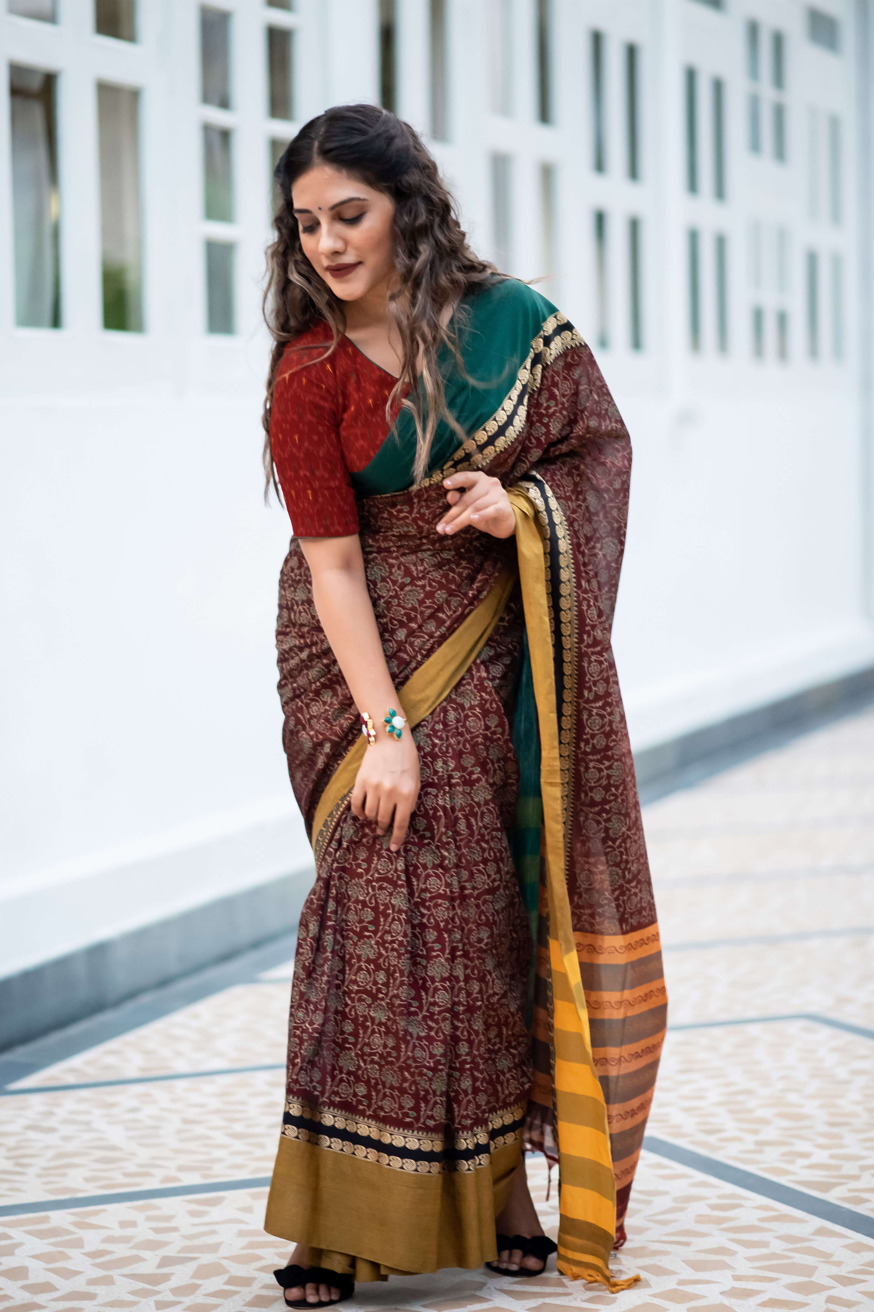 Pride Parade - Cotton Handwoven Block Print Saree Prasam Crafts