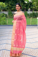 Coral Cast Chanderi Handwoven Saree Prasamcrafts Handcrafted Festive Workwear Dailywear