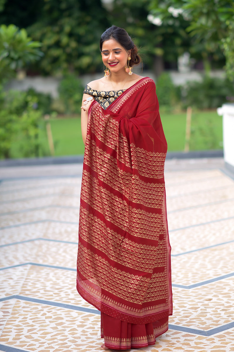 Royal Lustre Chanderi Handblock Print Saree Prasamcrafts Handcrafted Festive Workwear Dailywear