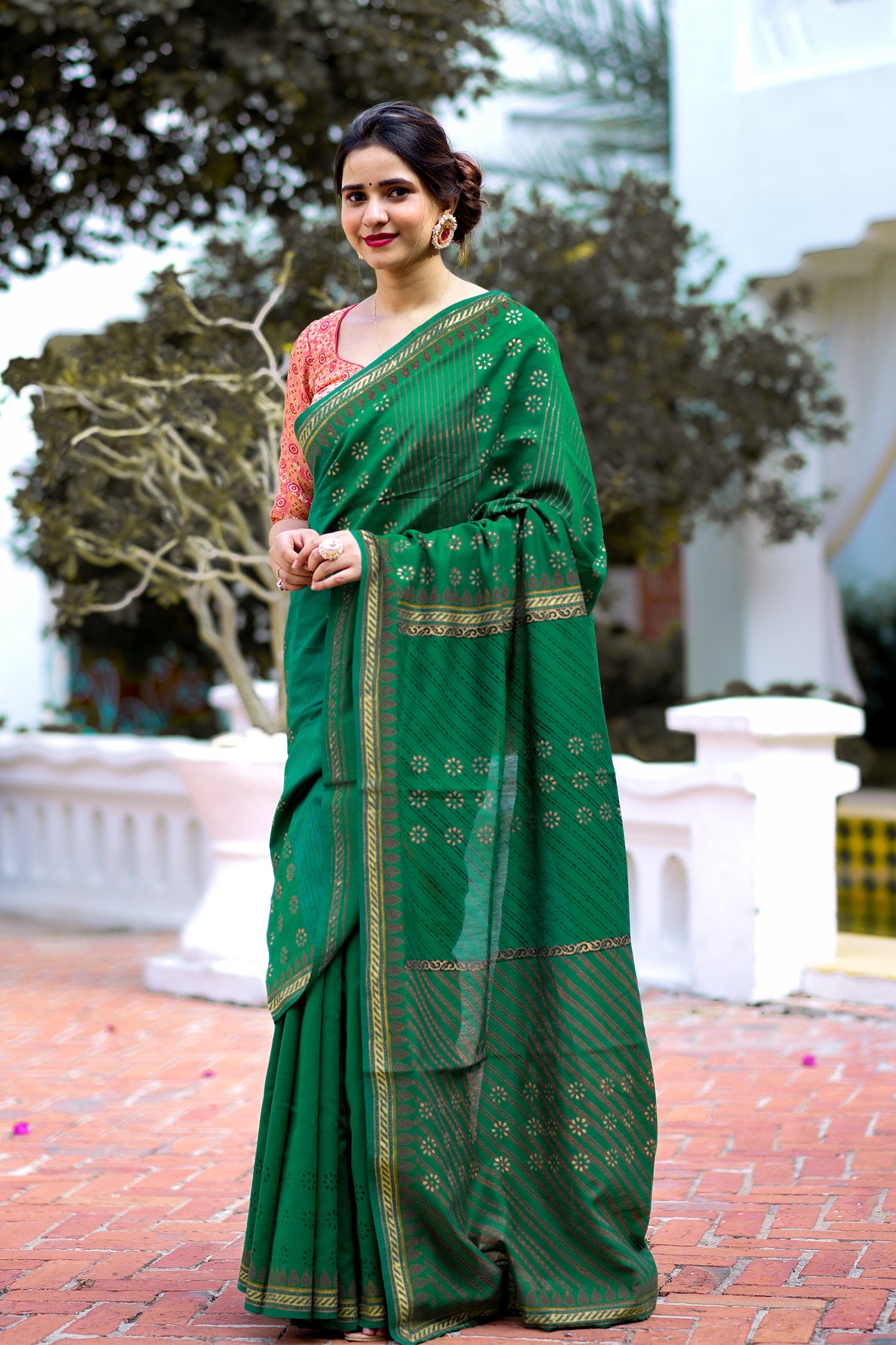 Botany Blossom Chanderi Handblock Print Saree Prasamcrafts Handcrafted Festive Workwear Dailywear