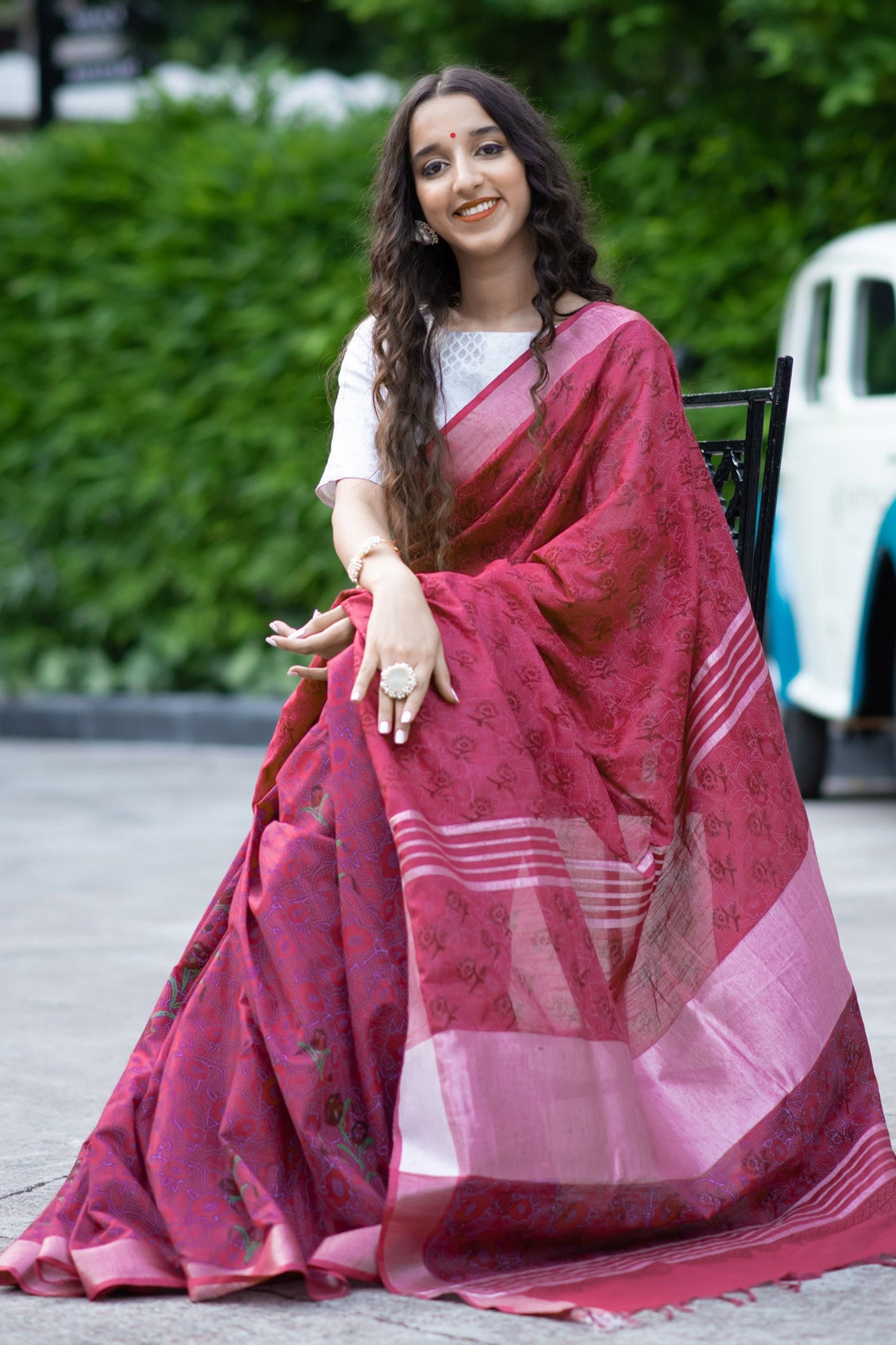 Melodic Maroon Cotton handblock print Saree Prasamcrafts Handcrafted Festive Workwear Dailywear