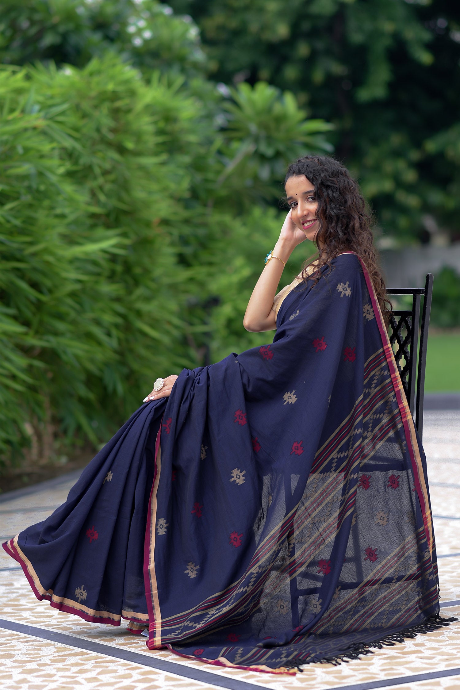 Majestic Brew - Cotton Jamdani Weave Saree PrasamCrafts