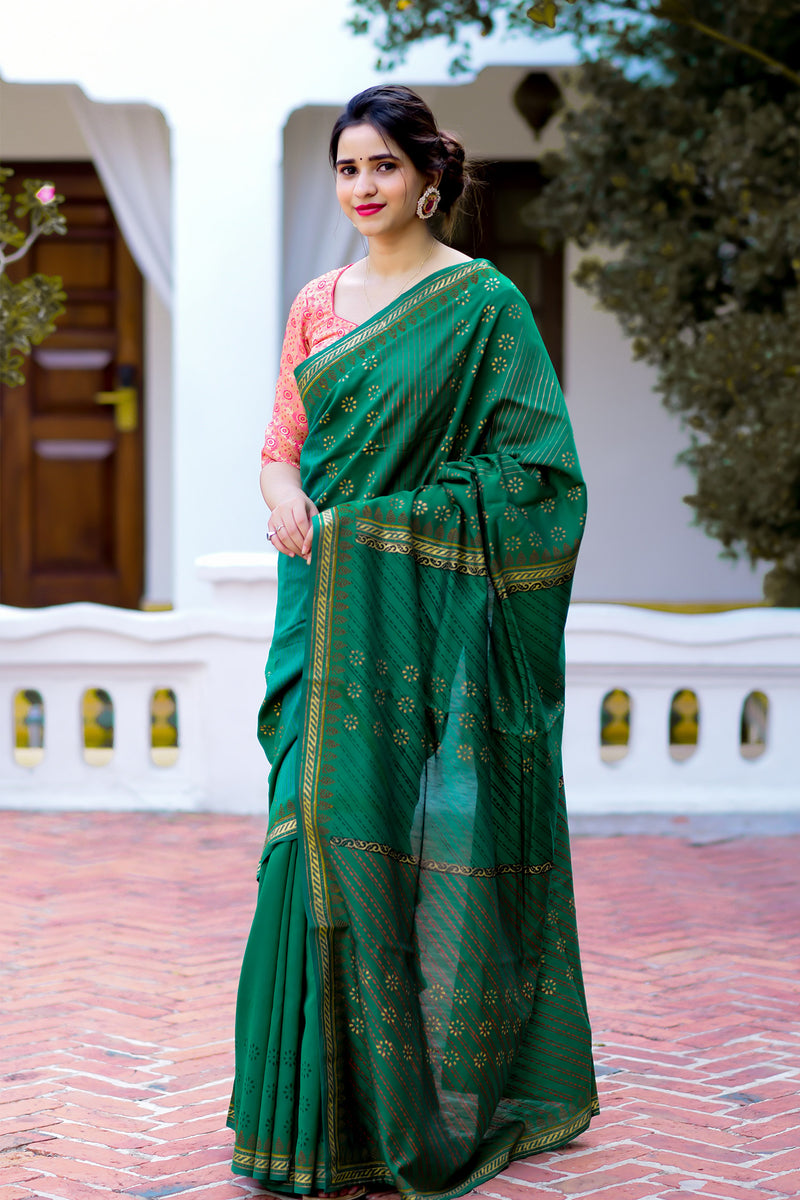 Botany Blossom Chanderi Handblock Print Saree Prasamcrafts Handcrafted Festive Workwear Dailywear