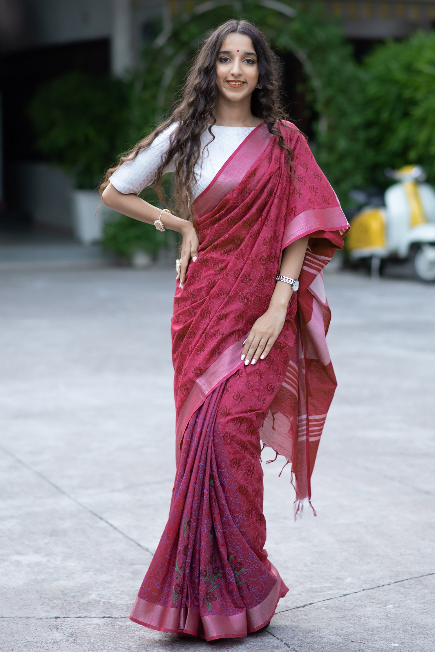 Melodic Maroon Cotton handblock print Saree Prasamcrafts Handcrafted Festive Workwear Dailywear