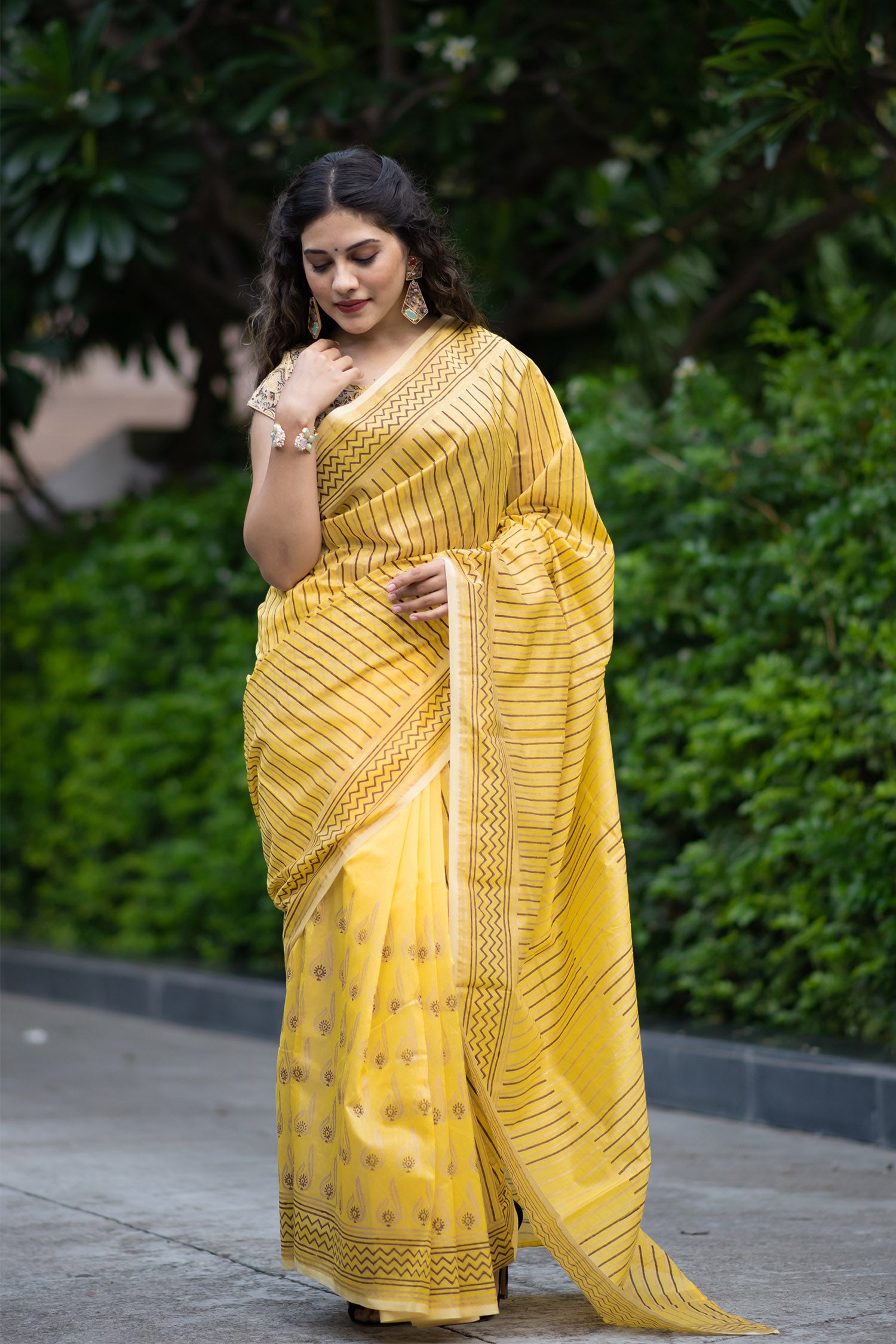 Autumn Glow Chanderi Handblock print Saree Prasamcrafts Handcrafted Festive Workwear Dailywear