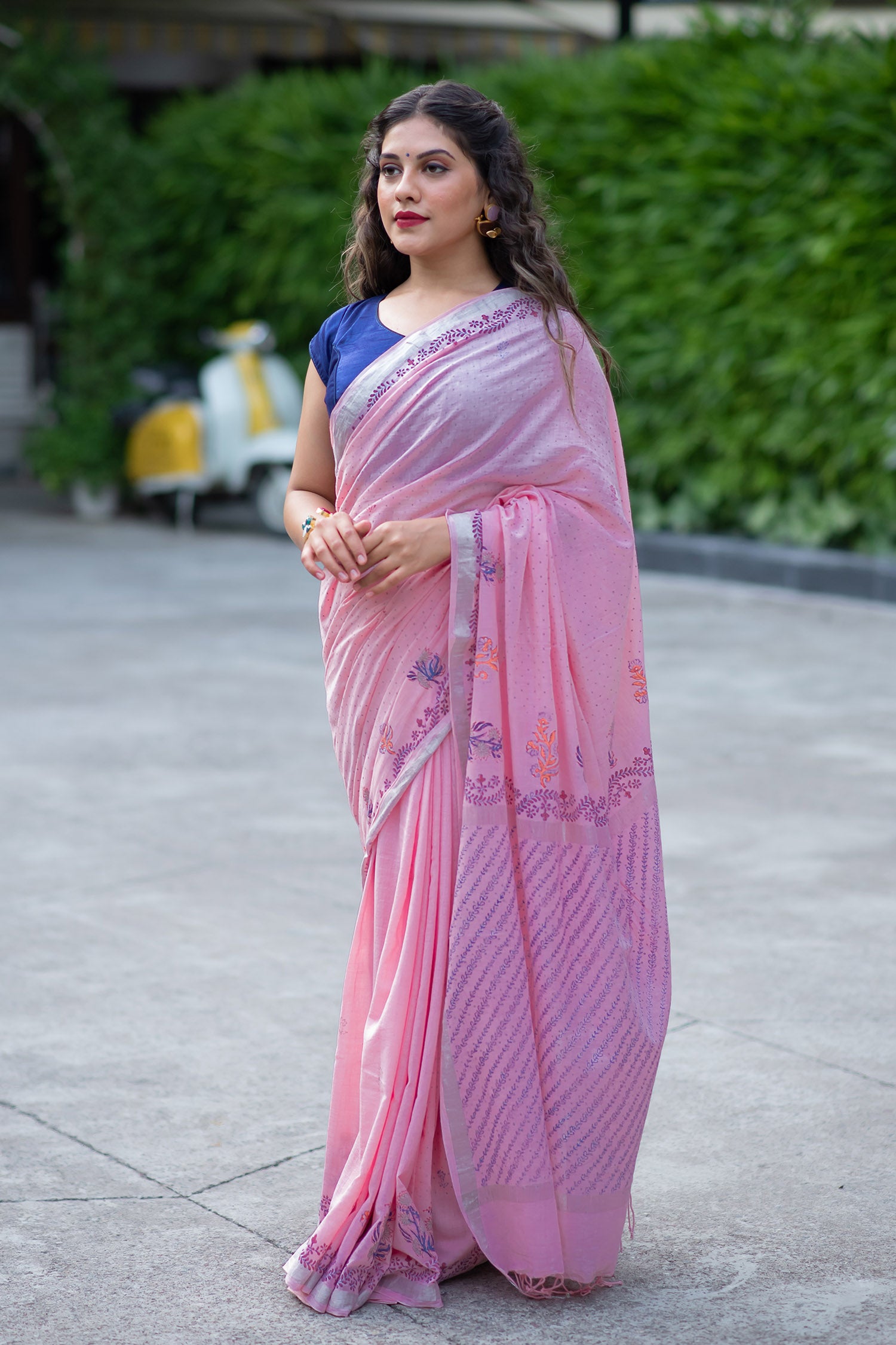 Scented Rose Glow- Handwoven Hand Block Print Saree Prasam Crafts