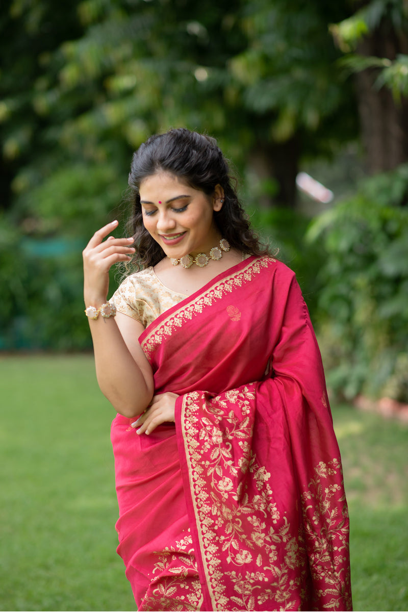 Vibrant Glitter Chanderi Handblock Print Saree Prasamcrafts Handcrafted Festive Workwear Dailywear