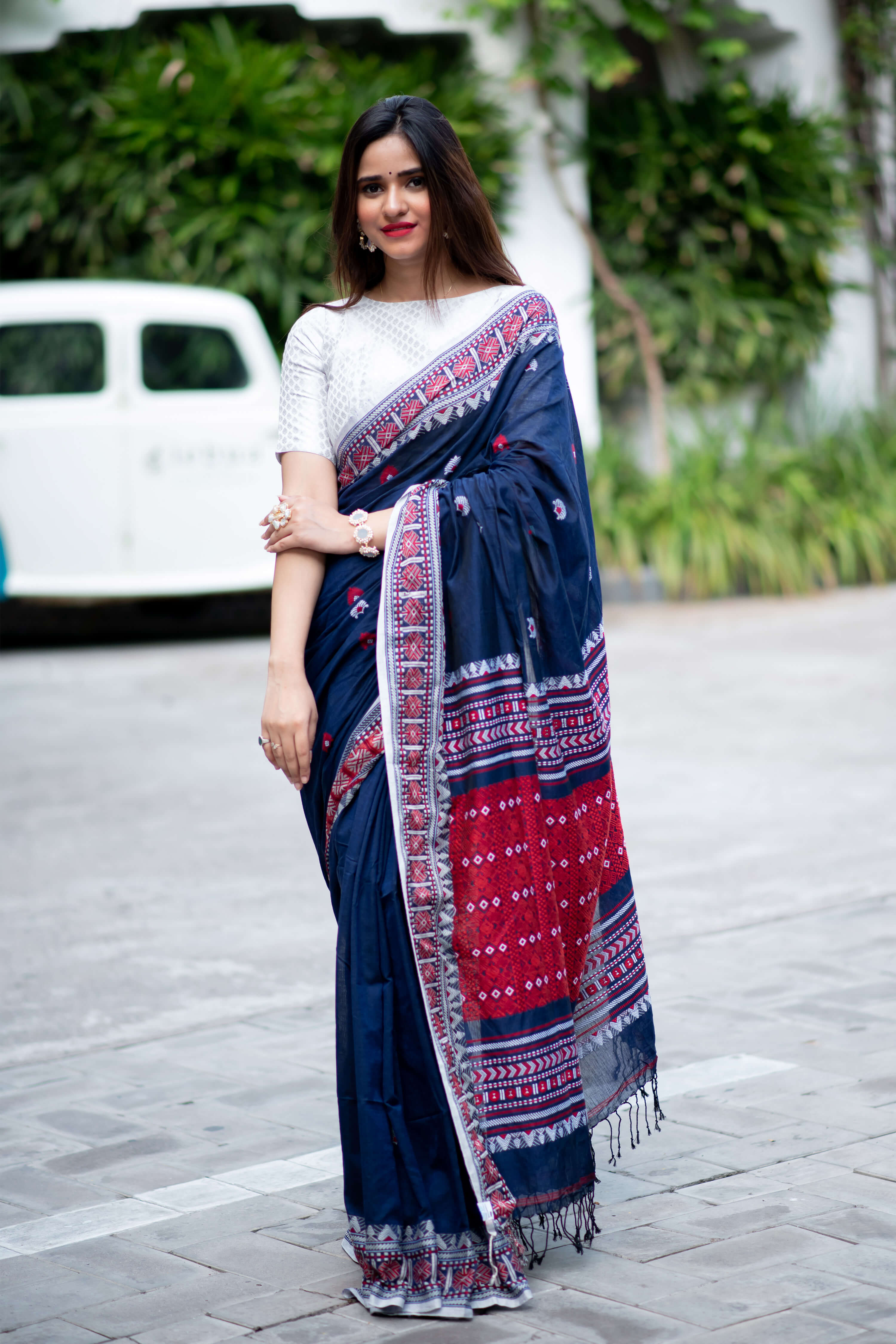 Saviour Blue - Cotton Handwoven Saree Prasam Crafts