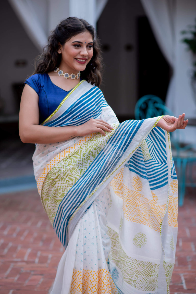 Color Club Cotton handblock print Saree Prasamcrafts Handcrafted Festive Workwear Dailywear