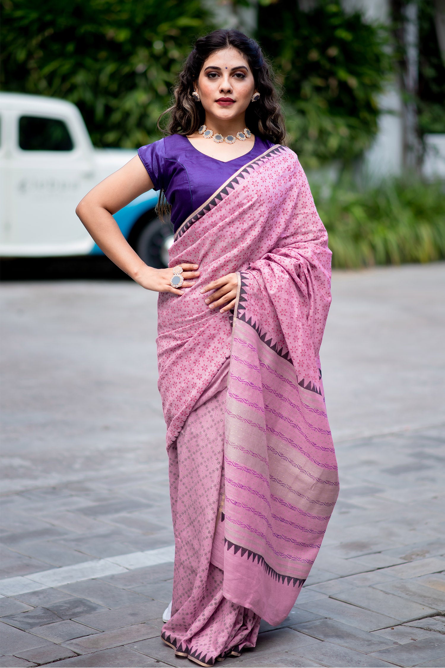 Lavender Landscape Cotton handblock print Saree Prasamcrafts Handcrafted Festive Workwear Dailywear