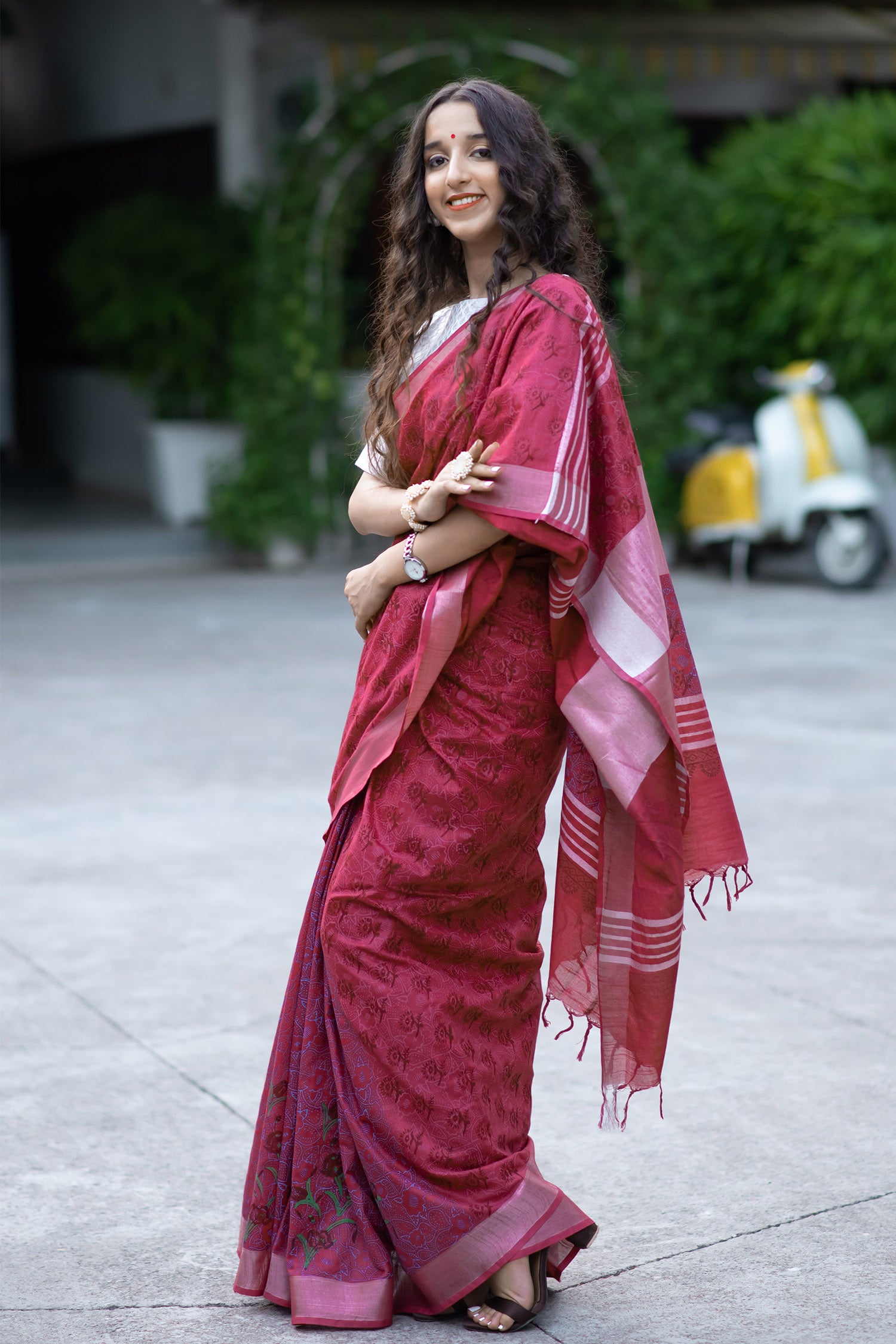 Melodic Maroon Cotton handblock print Saree Prasamcrafts Handcrafted Festive Workwear Dailywear