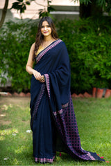 BloomingJingle Silk Modal handblock print Saree Prasamcrafts  Handcrafted festivewear 