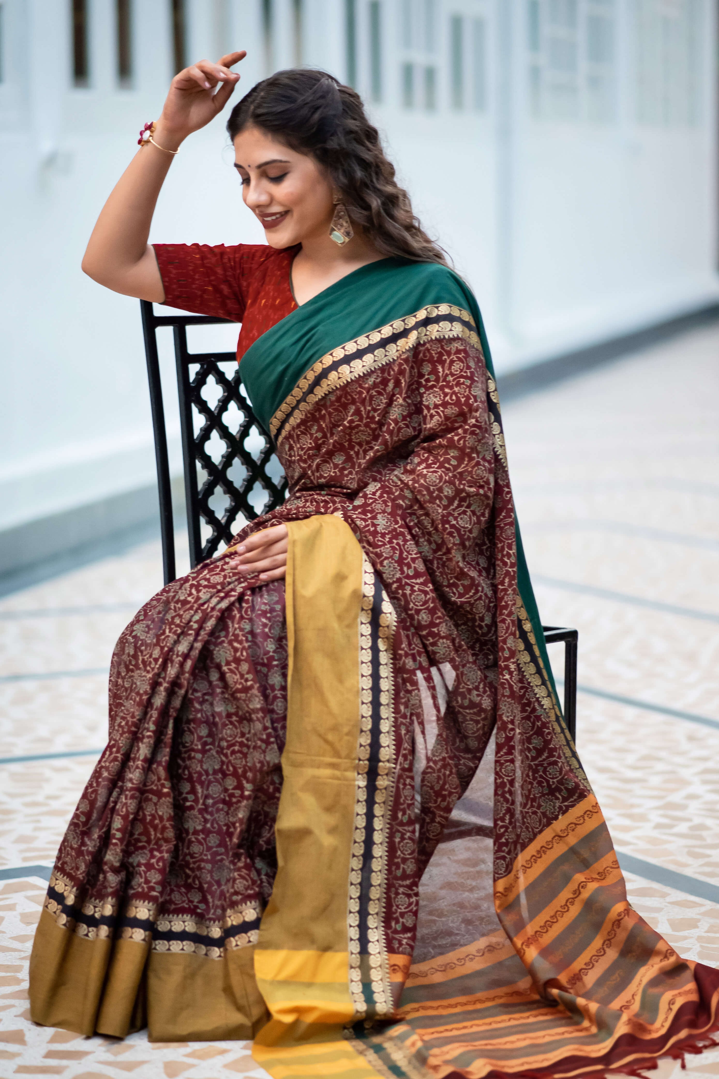 Pride Parade - Cotton Handwoven Block Print Saree Prasam Crafts