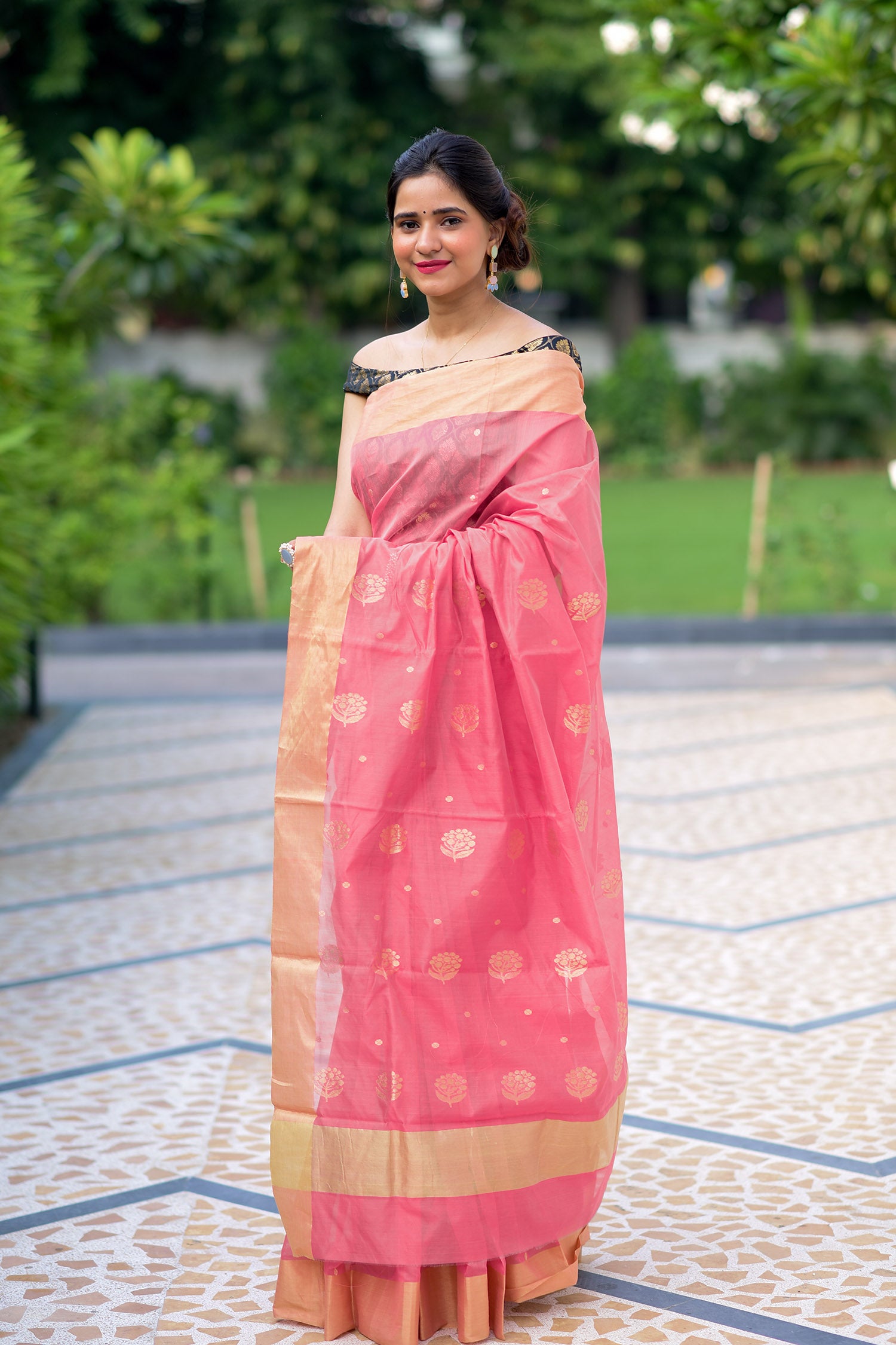 Coral Cast Chanderi Handwoven Saree Prasamcrafts Handcrafted Festive Workwear Dailywear