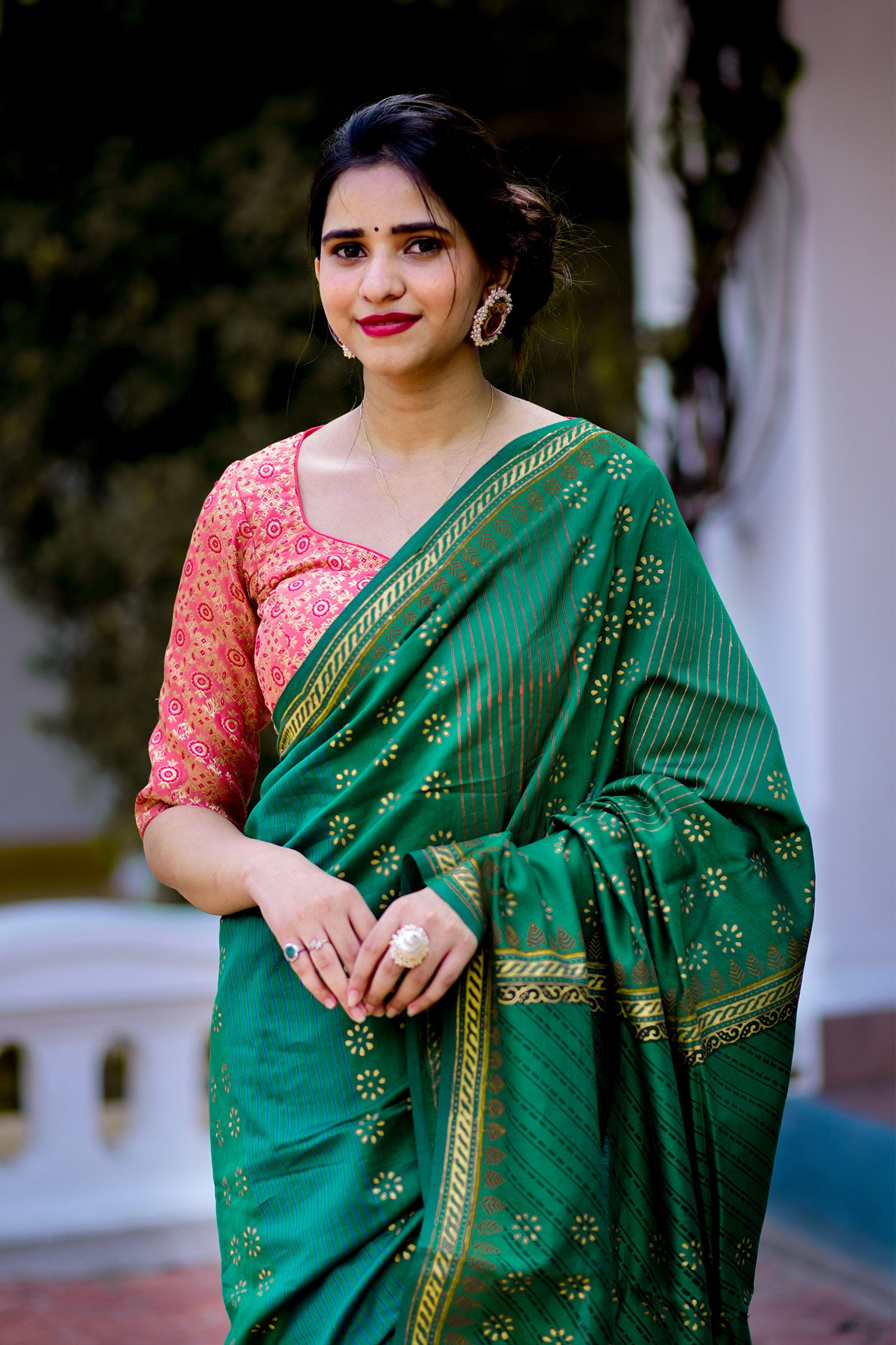 Botany Blossom Chanderi Handblock Print Saree Prasamcrafts Handcrafted Festive Workwear Dailywear