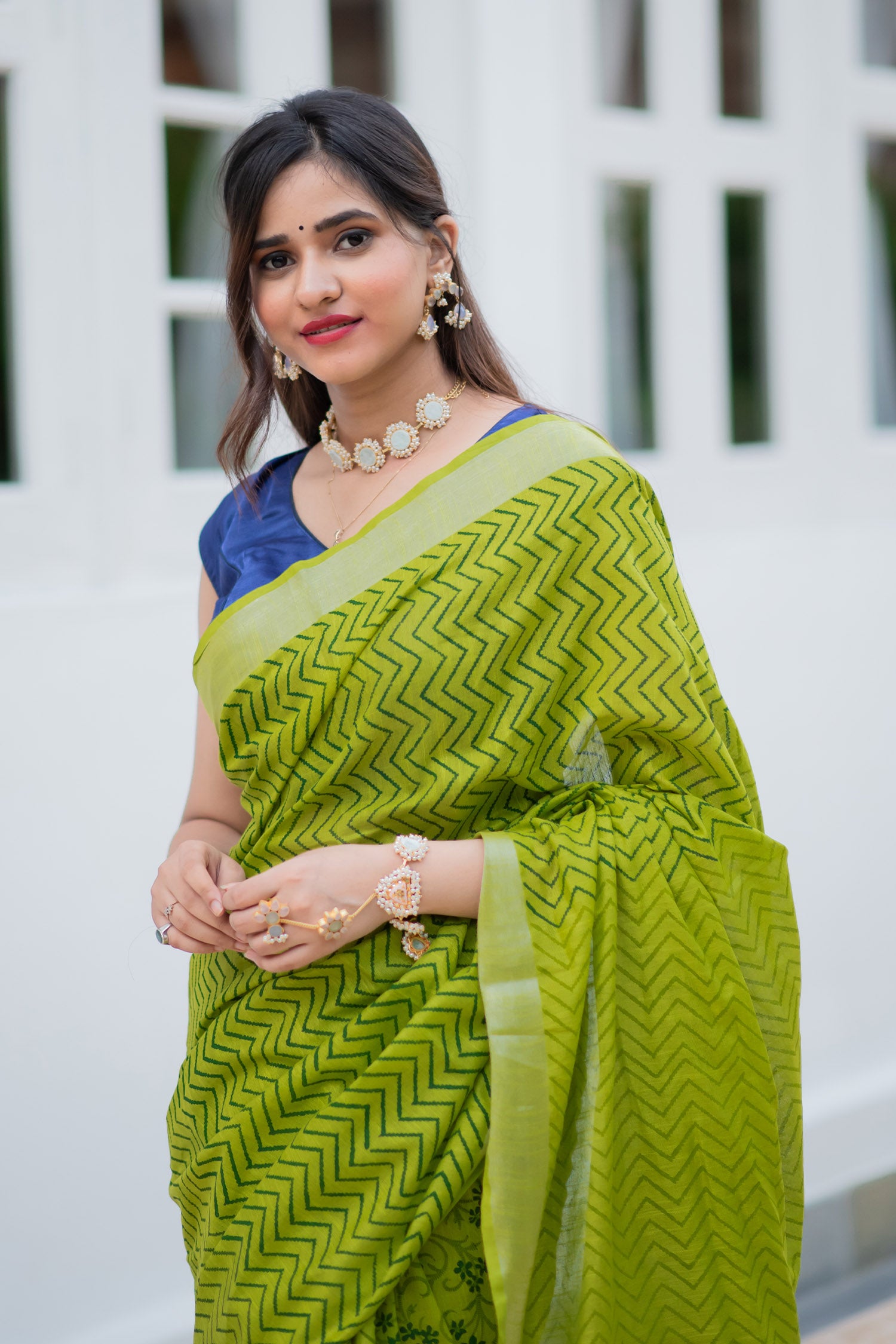 Lime Gush Cotton handblock print Saree Prasamcrafts Handcrafted Festive Workwear Dailywear