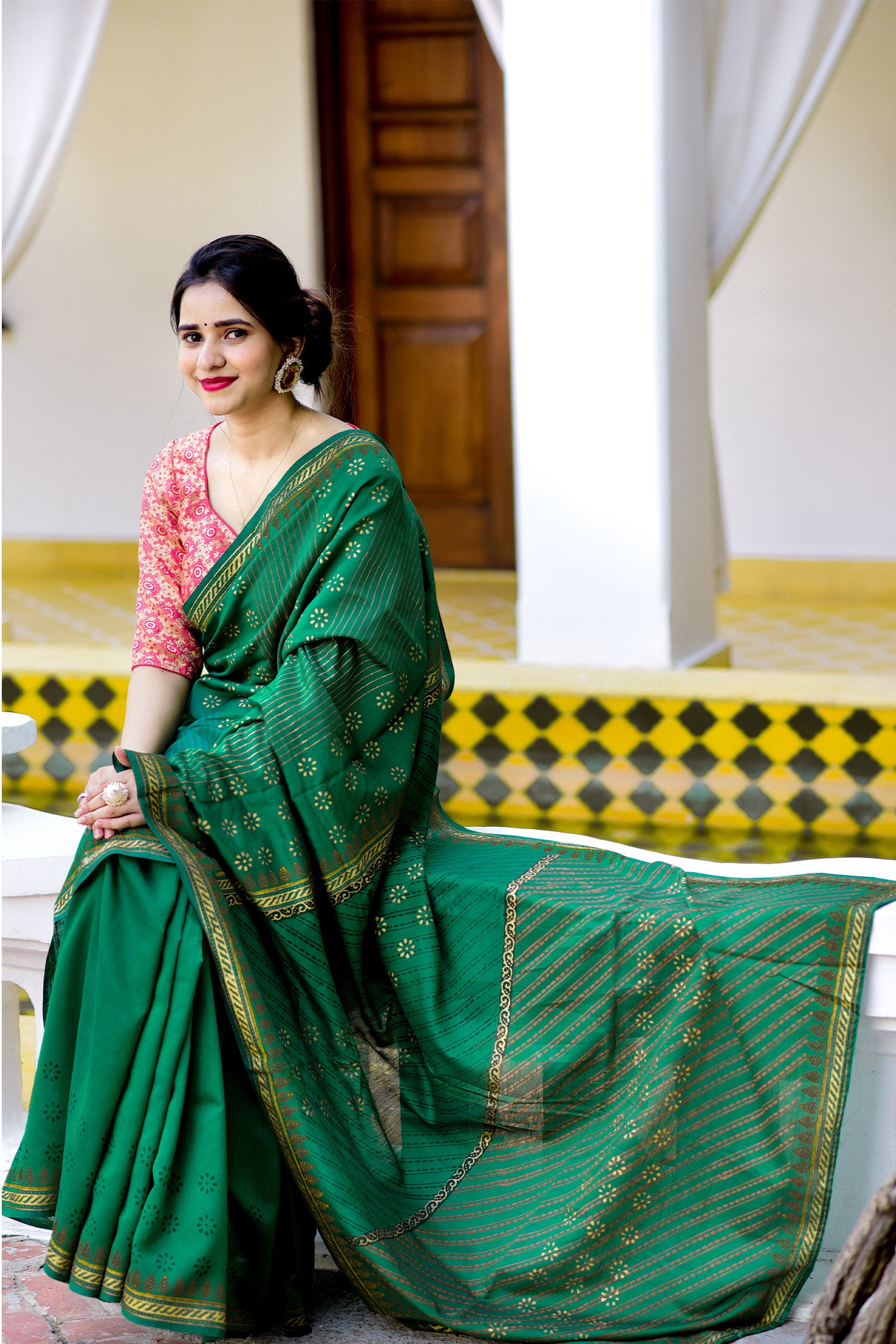 Botany Blossom Chanderi Handblock Print Saree Prasamcrafts Handcrafted Festive Workwear Dailywear