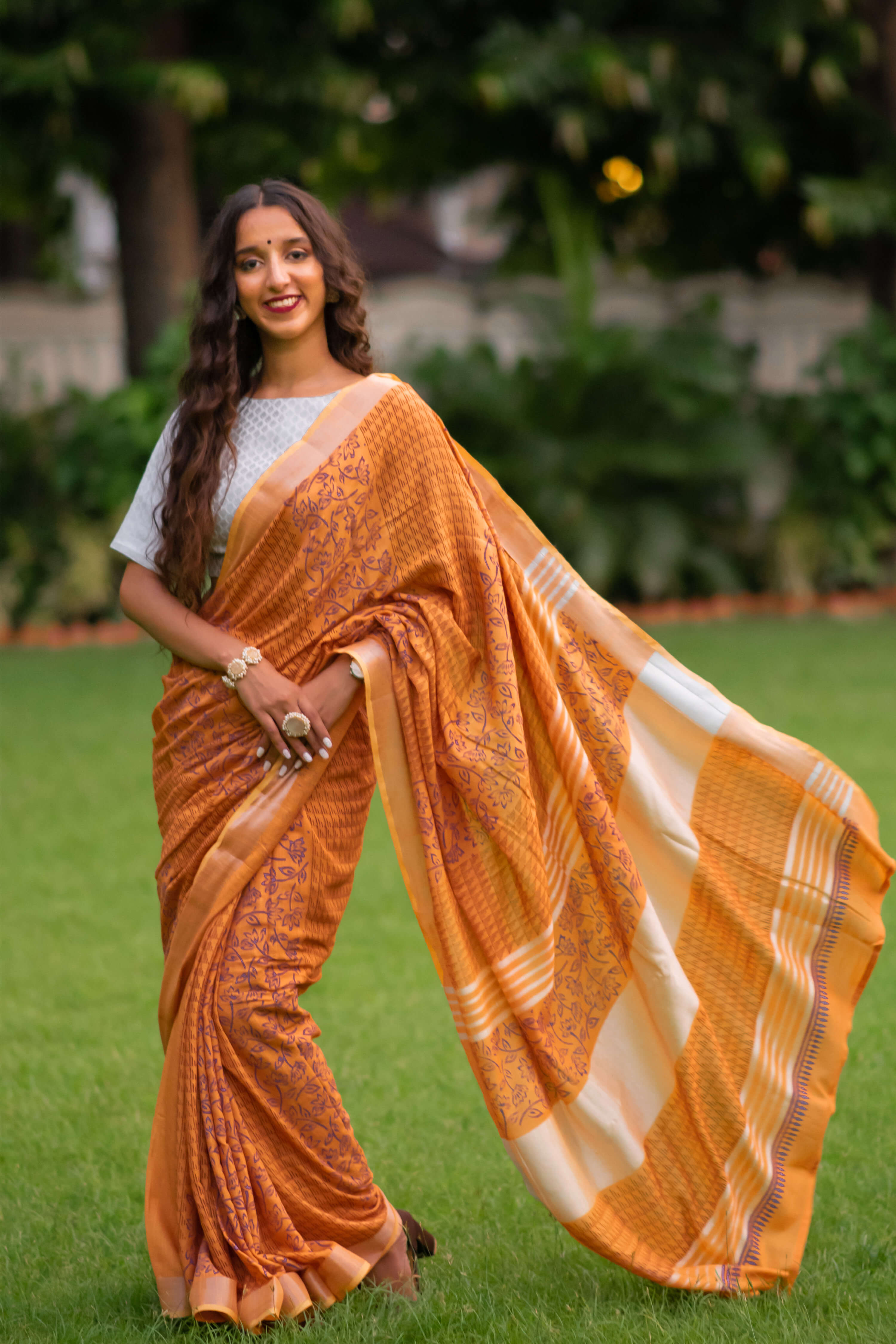 Salmon Strike Cotton handblock print Saree Prasamcrafts Handcrafted Festive Workwear Dailywear