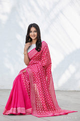 Blush Sorbet - Chanderi Block Print Saree Prasam Crafts