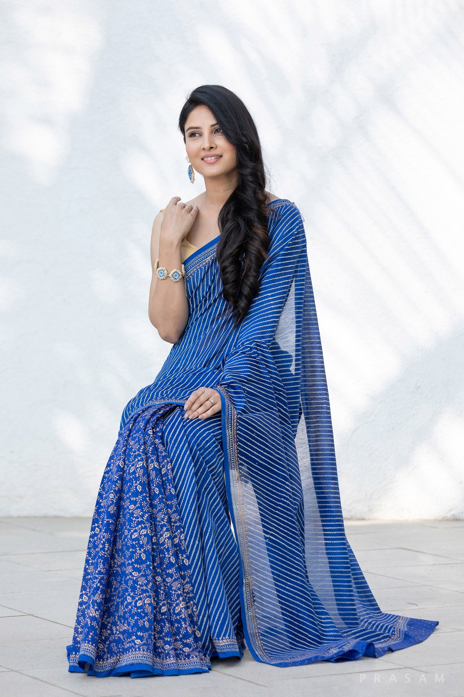 Ethnic Navy Chant - Chanderi Block Print Saree Prasam Crafts