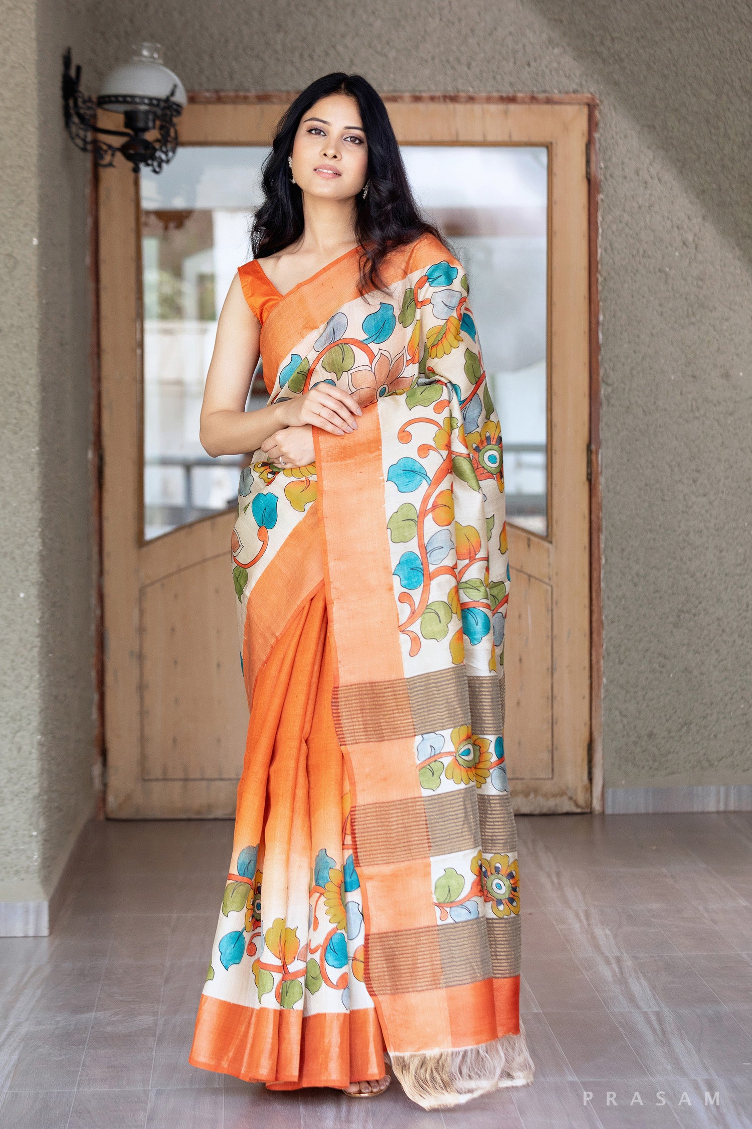 Sunlit Luxe Kalamkari Pure Tassar Silk Saree