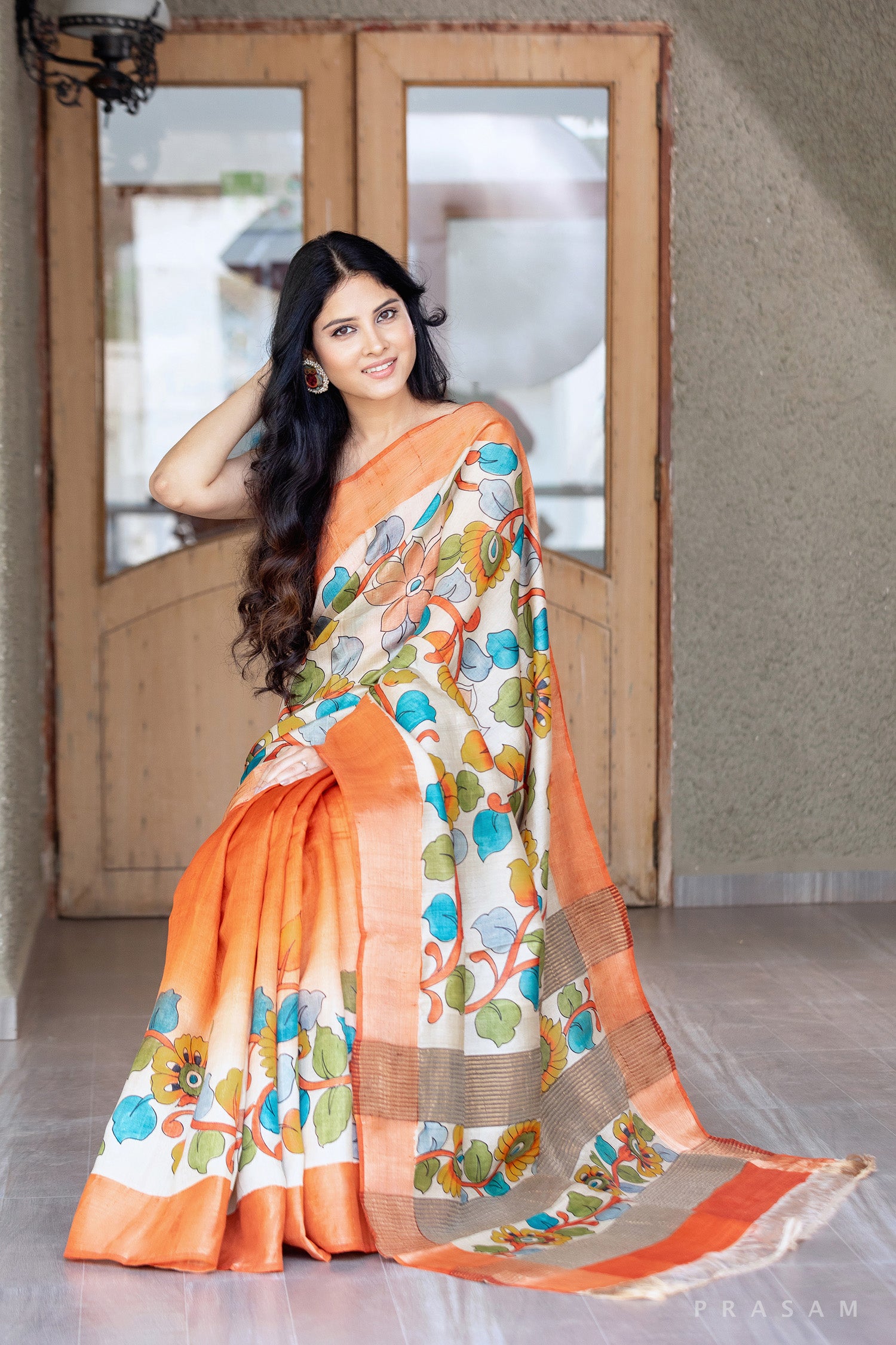 Sunlit Luxe Kalamkari Pure Tassar Silk Saree