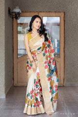 Floral Hypnotism Kalamkari Pure Tassar Silk Saree Prasam Crafts
