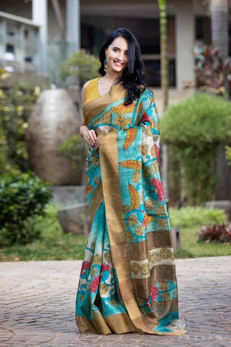 Spring Delight-Kalamkari Pure Tassar Silk Saree Prasam Crafts