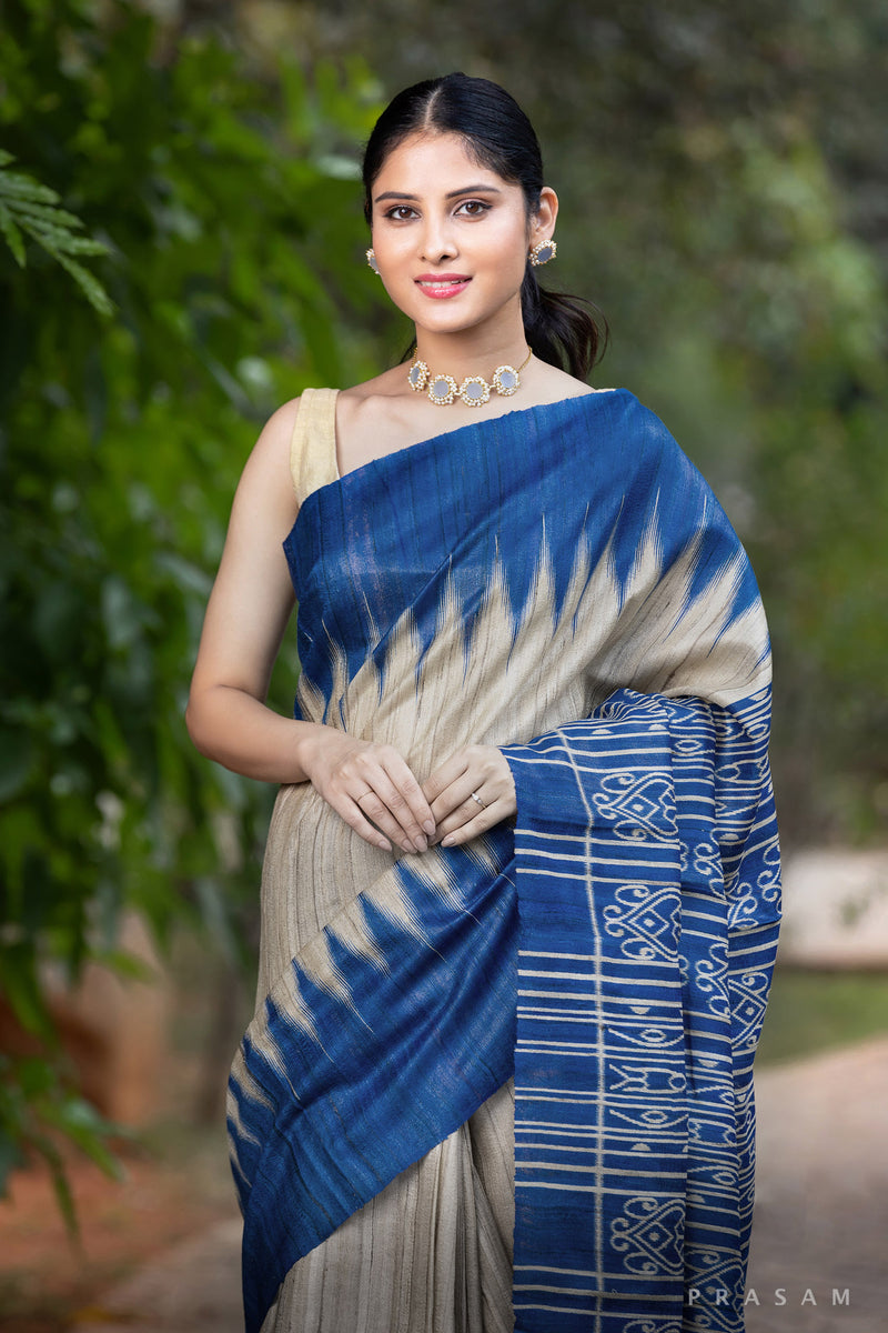Blue whisper-Tassar Gicha Silk Woven Saree Prasam Crafts