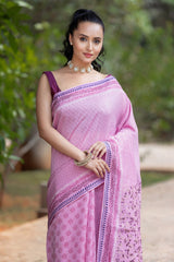 Soft berry-Silk Modal Block Print Saree Prasam Crafts