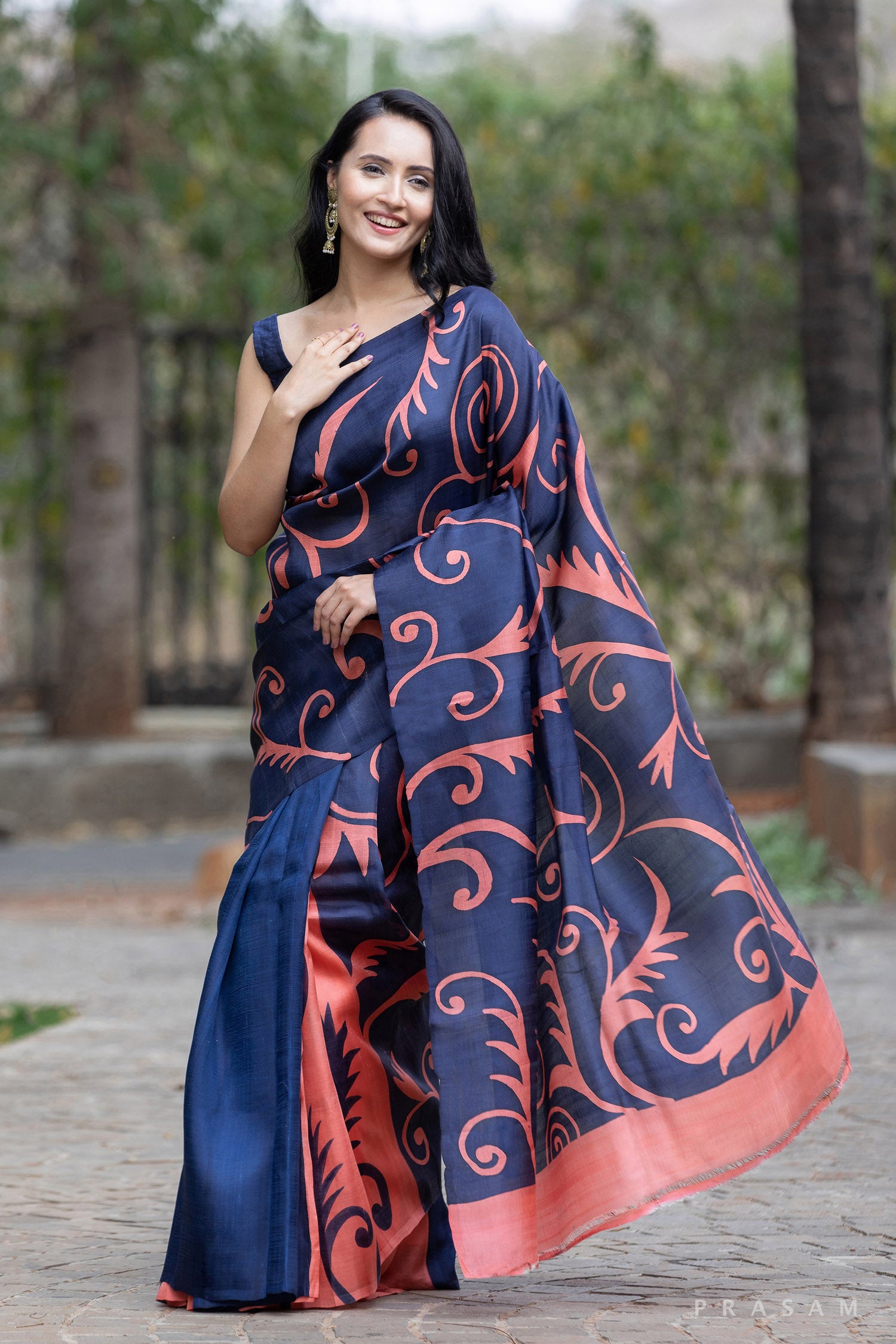 Pop Maze-Hand Batik Silk Saree Prasam Crafts