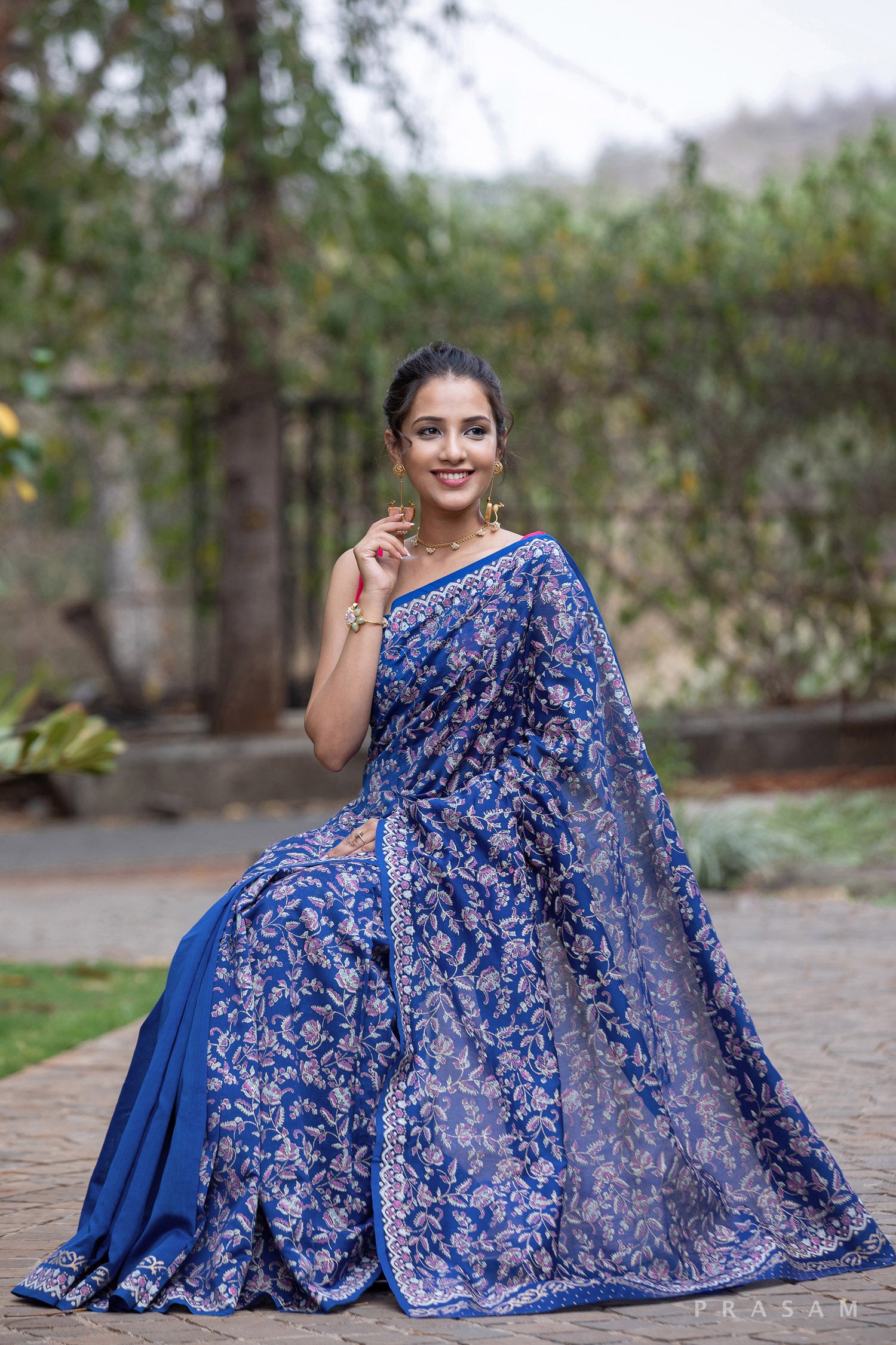 Fill in florals-Chanderi Block Print Saree Prasam Crafts