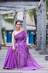 Ambient Purple-Silk Modal Block Print Saree Prasam Crafts