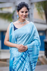Blue Bubbles Chanderi Saree Prasam Crafts