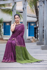 Limelight Aubergine-Cotton Block Print Saree Prasam crafts