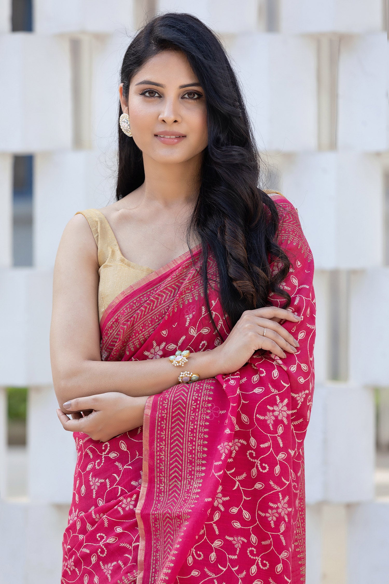 Pink Infuse -Cotton Block Print Saree Prasam Crafts