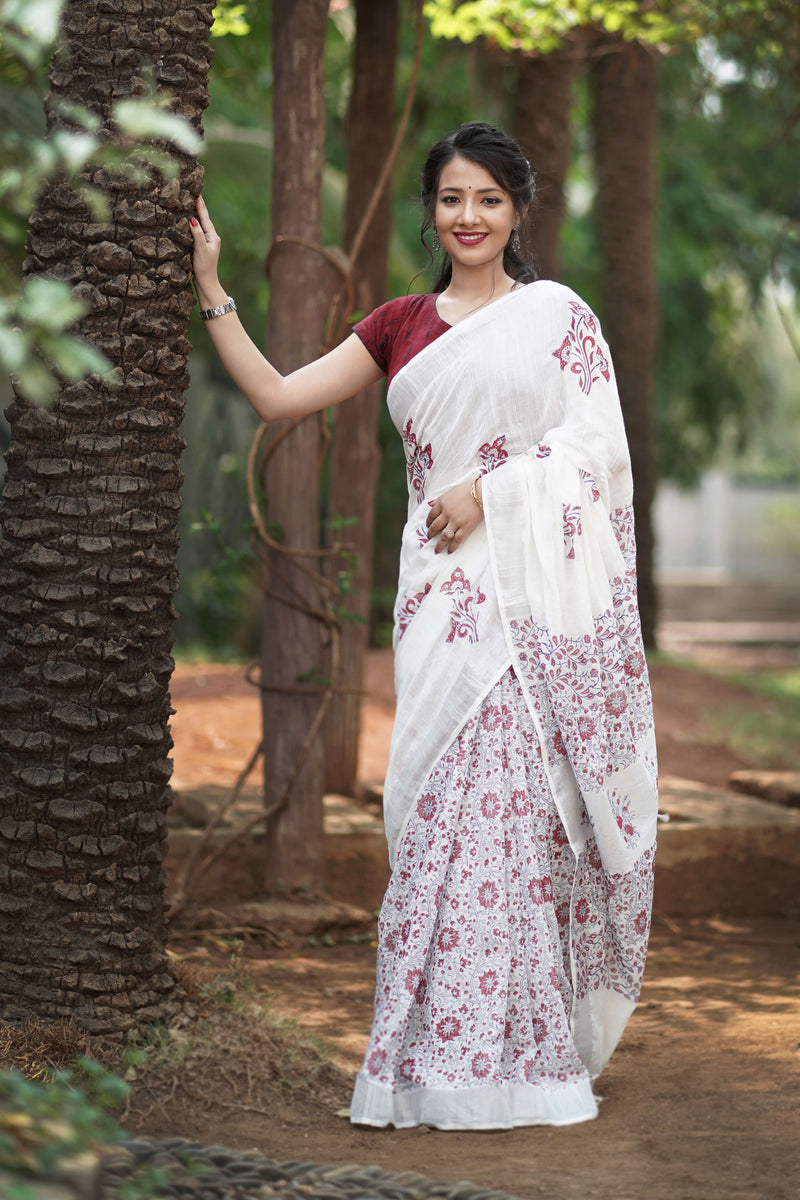 Fragile Artistry Cotton handblock print Saree Prasamcrafts Handcrafted Festive Workwear Dailywear