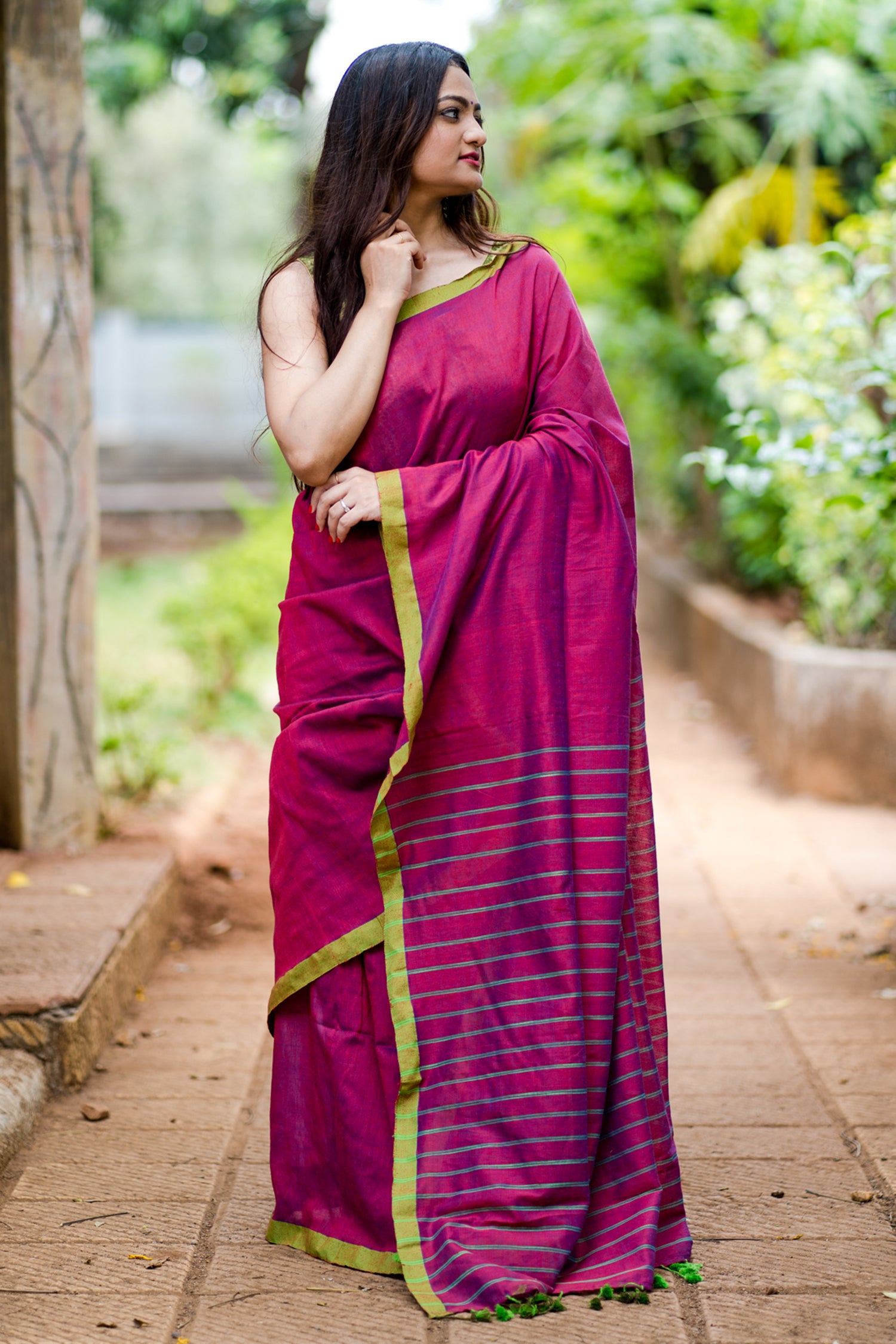 Poise Purple Cotton Handwoven Saree Prasamcrafts Handcrafted Festive Workwear Dailywear