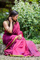 Poise Purple Cotton Handwoven Saree Prasamcrafts Handcrafted Festive Workwear Dailywear