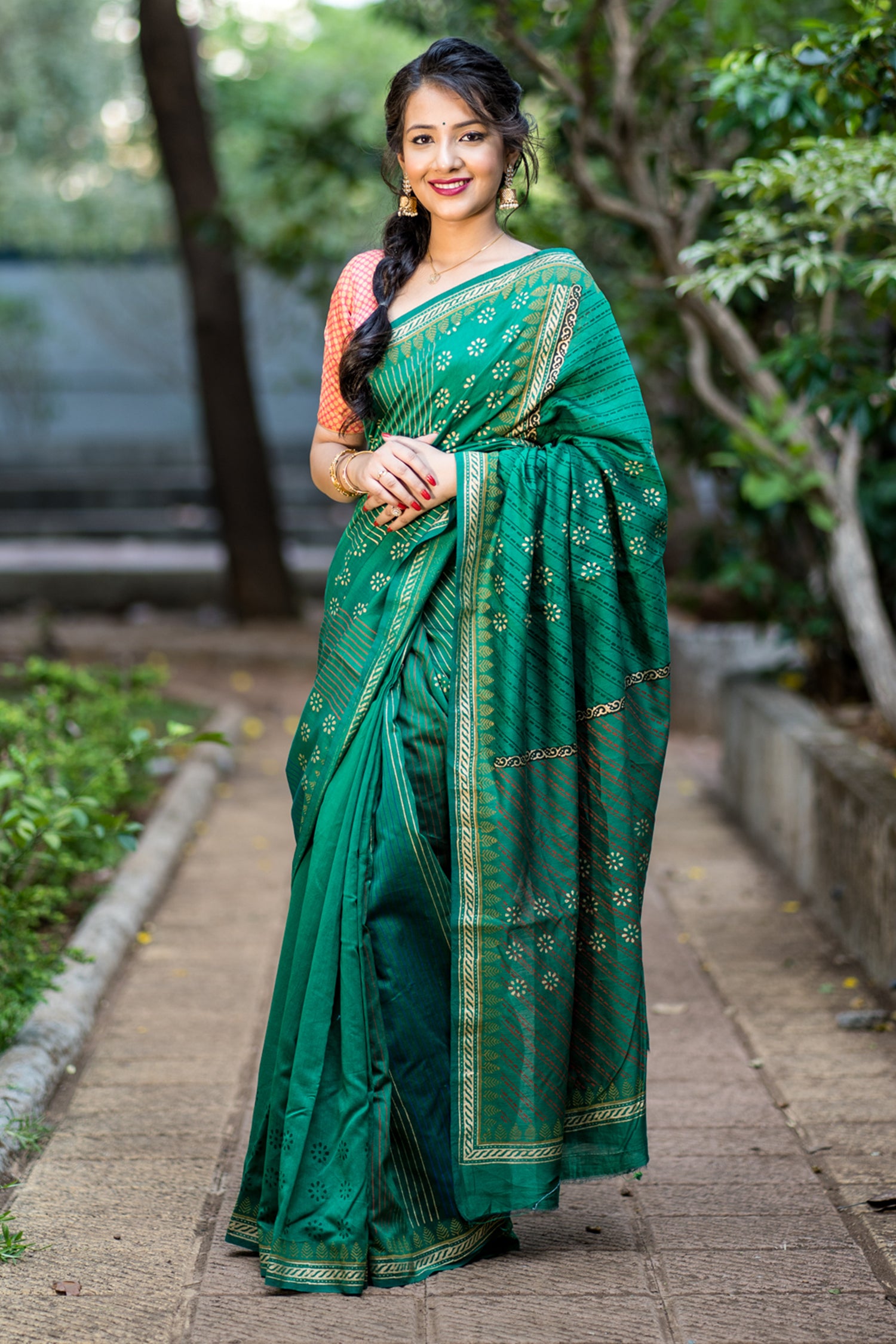 Botany Blossom Chanderi Handblock Print Saree Prasamcrafts Handcrafted Festive Workwear Dailywear