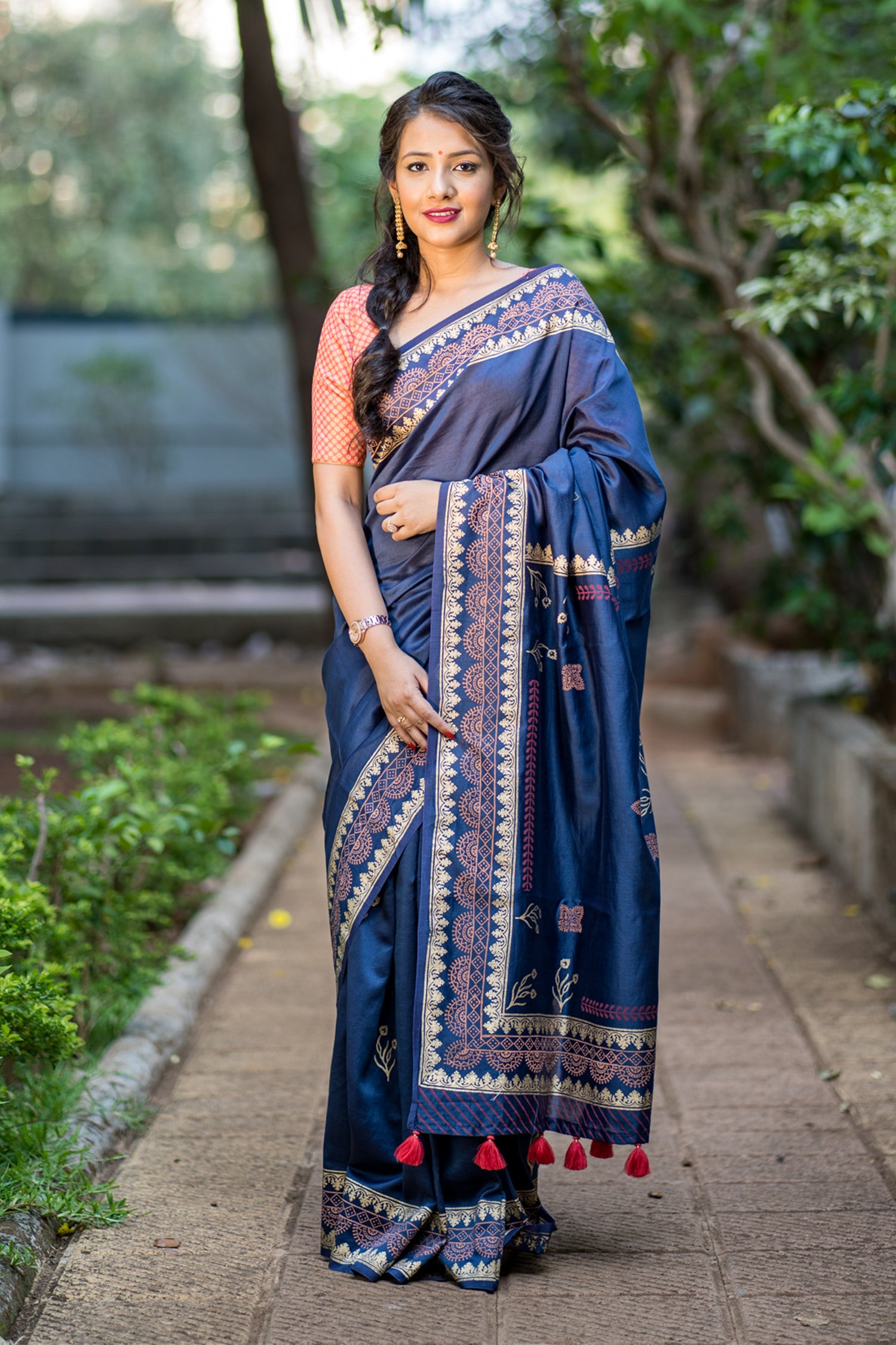 Couture Blues Chanderi Handblock Print Saree Prasamcrafts Handcrafted Festive Workwear Dailywear