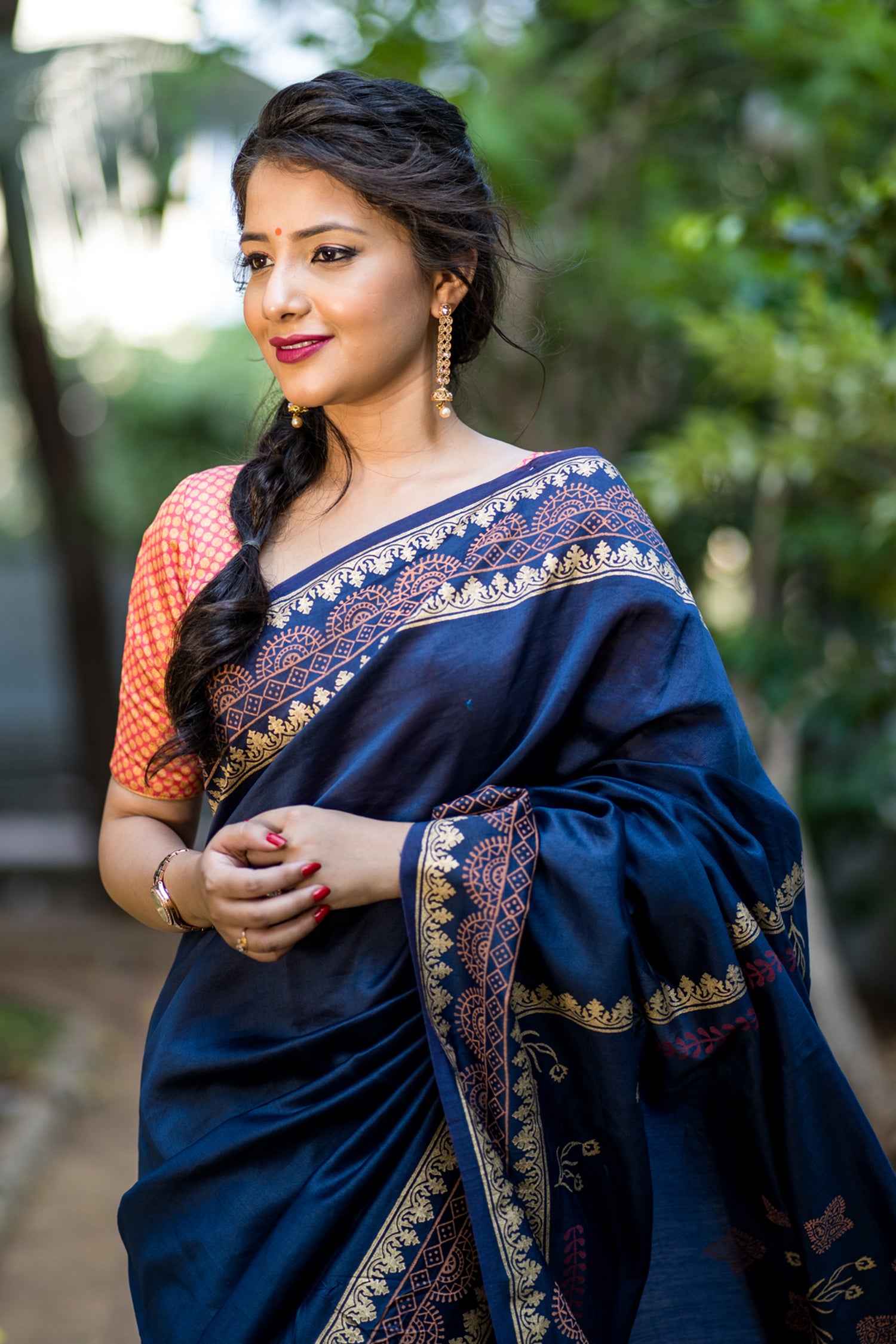 Couture Blues Chanderi Handblock Print Saree Prasamcrafts Handcrafted Festive Workwear Dailywear