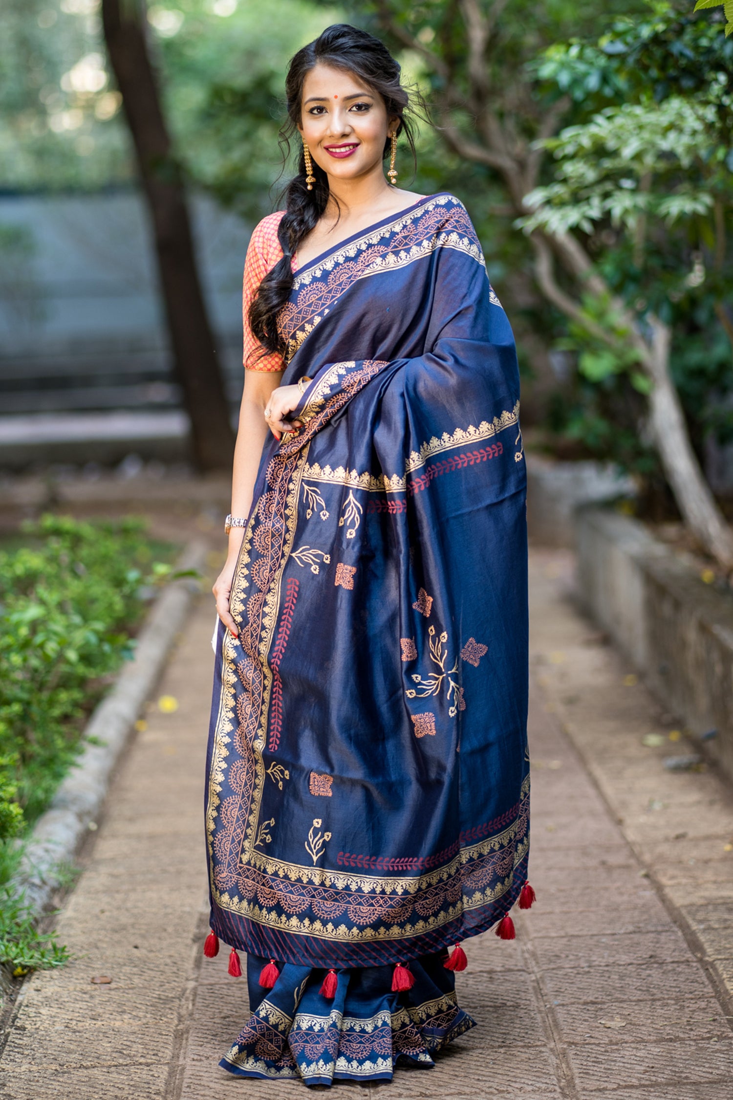 Couture Blues Chanderi Handblock Print Saree Prasamcrafts Handcrafted Festive Workwear Dailywear