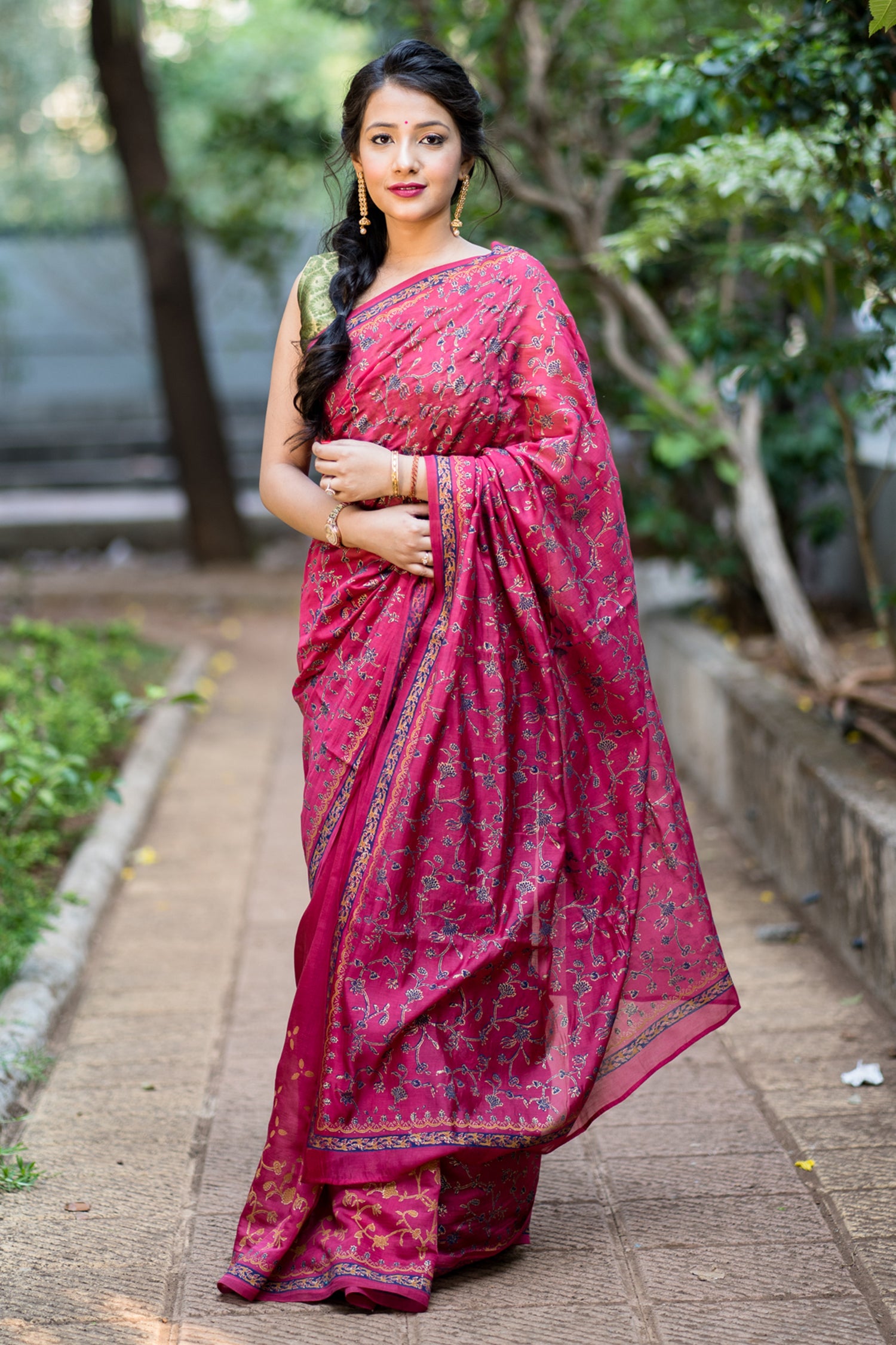 Dynamic Flora Silk Modal Handblock Print Saree Prasamcrafts Handcrafted Festive Workwear Dailywear