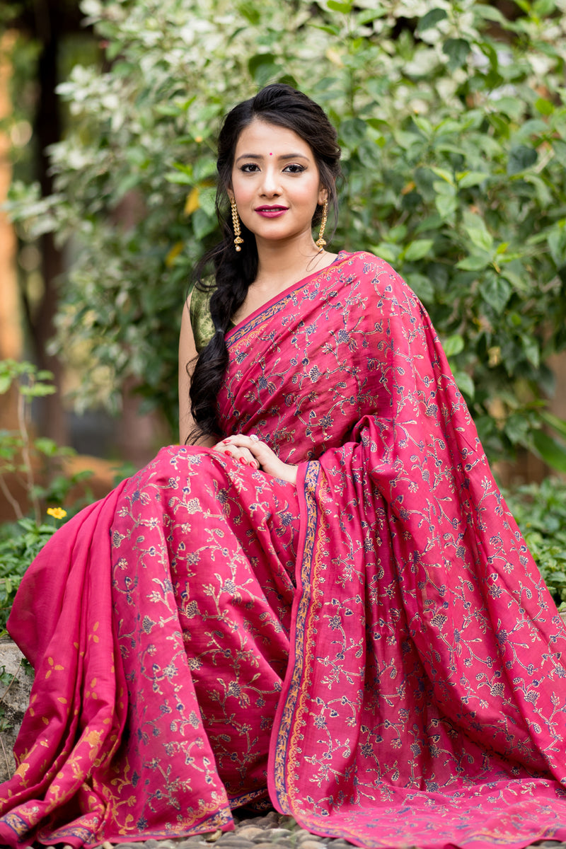 Dynamic Flora Silk Modal Handblock Print Saree Prasamcrafts Handcrafted Festive Workwear Dailywear