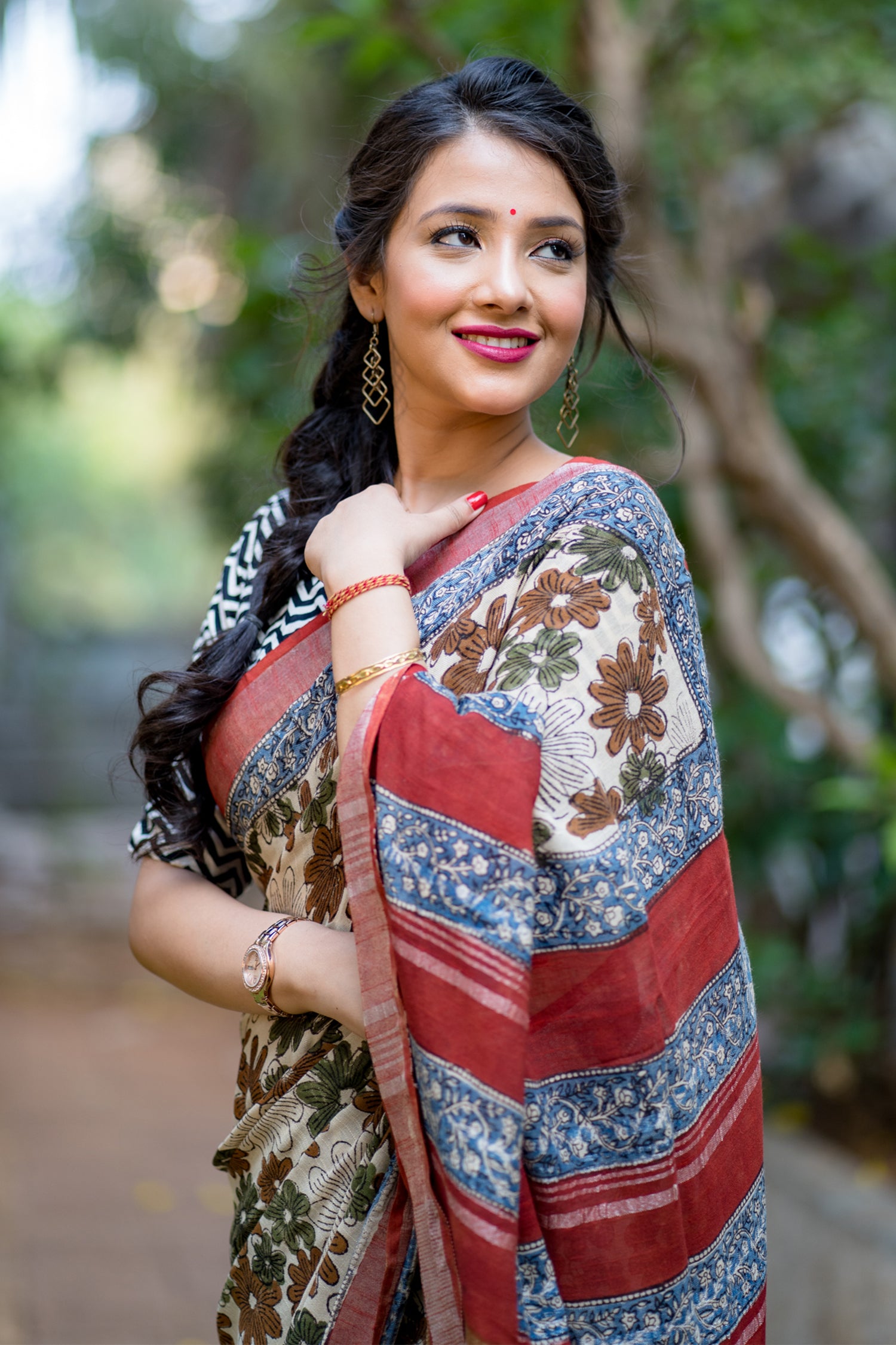 Bold Paradise Cotton handblock print Saree Prasamcrafts Handcrafted Festive Workwear Dailywear