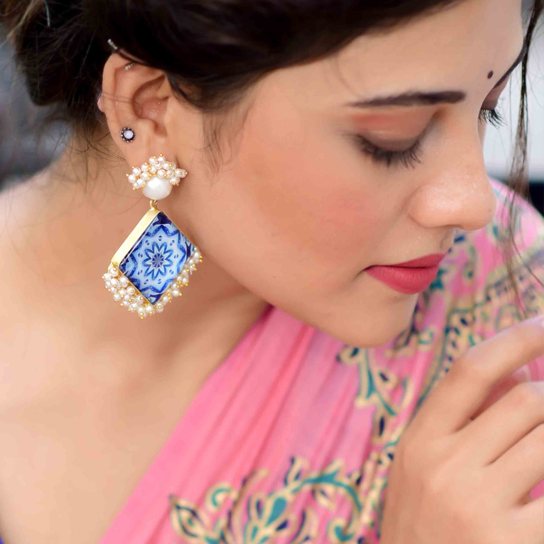 Pearl Blue Tile Artisanal Drop Earring
