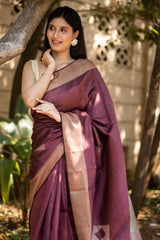 Wine Mood Dupion Silk Handwoven Saree Prasam Crafts